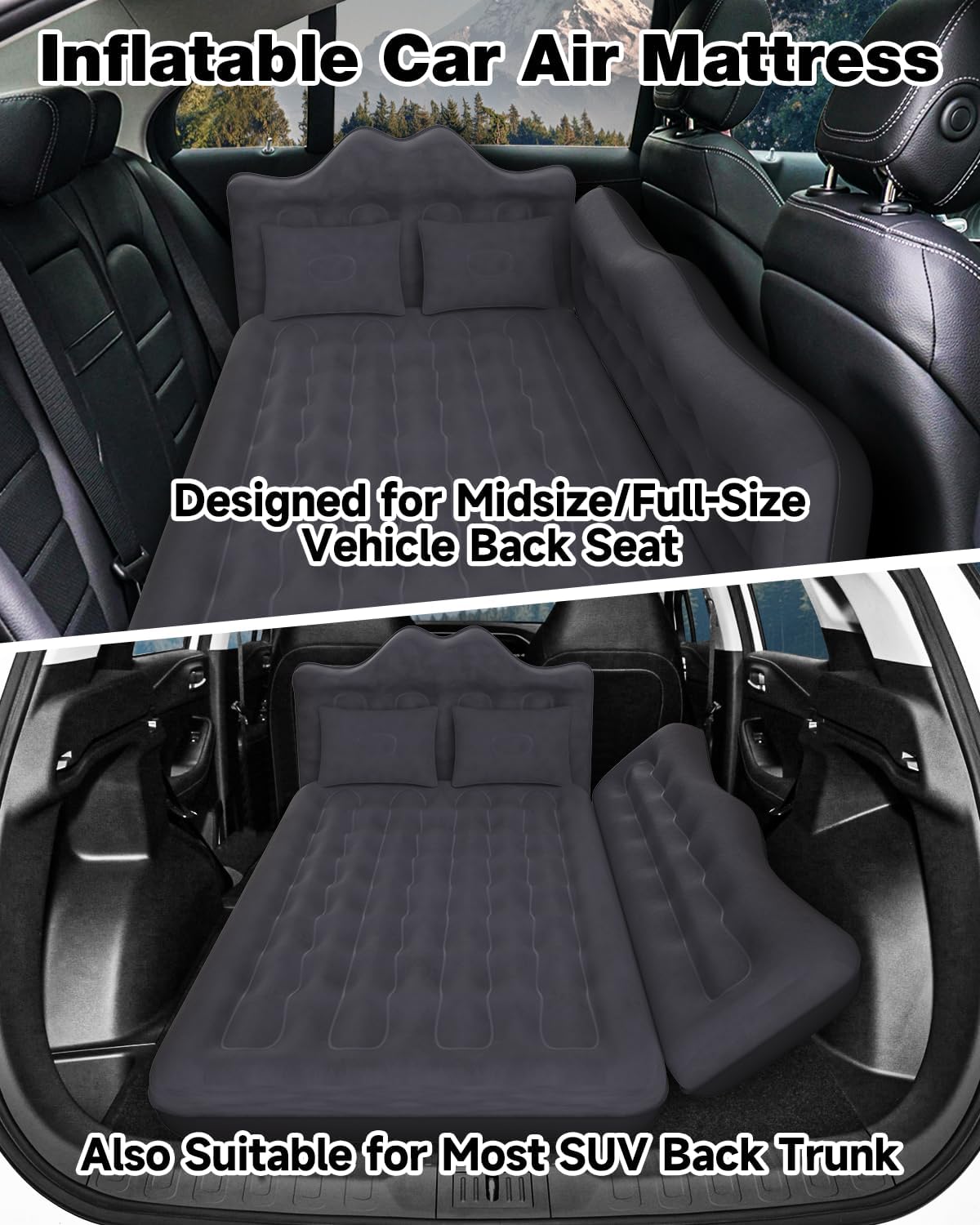 Umbrauto 29.53in/75cm Wide Car Air Mattress Inflatable SUV, Truck & Van Back Seat Camping Bed with Pump & Pillows,Black - Energize Trek