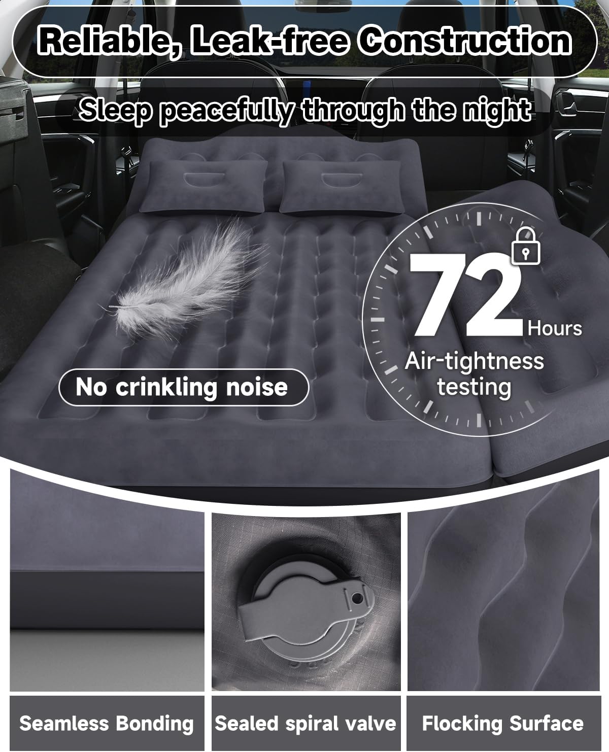 Umbrauto 29.53in/75cm Wide Car Air Mattress Inflatable SUV, Truck & Van Back Seat Camping Bed with Pump & Pillows,Black - Energize Trek