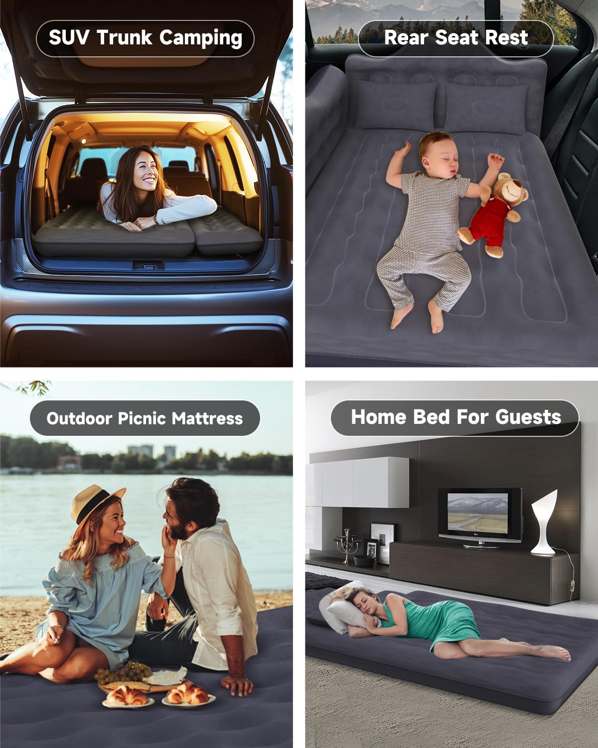 Umbrauto 29.53in/75cm Wide Car Air Mattress Inflatable SUV, Truck & Van Back Seat Camping Bed with Pump & Pillows,Black - Energize Trek