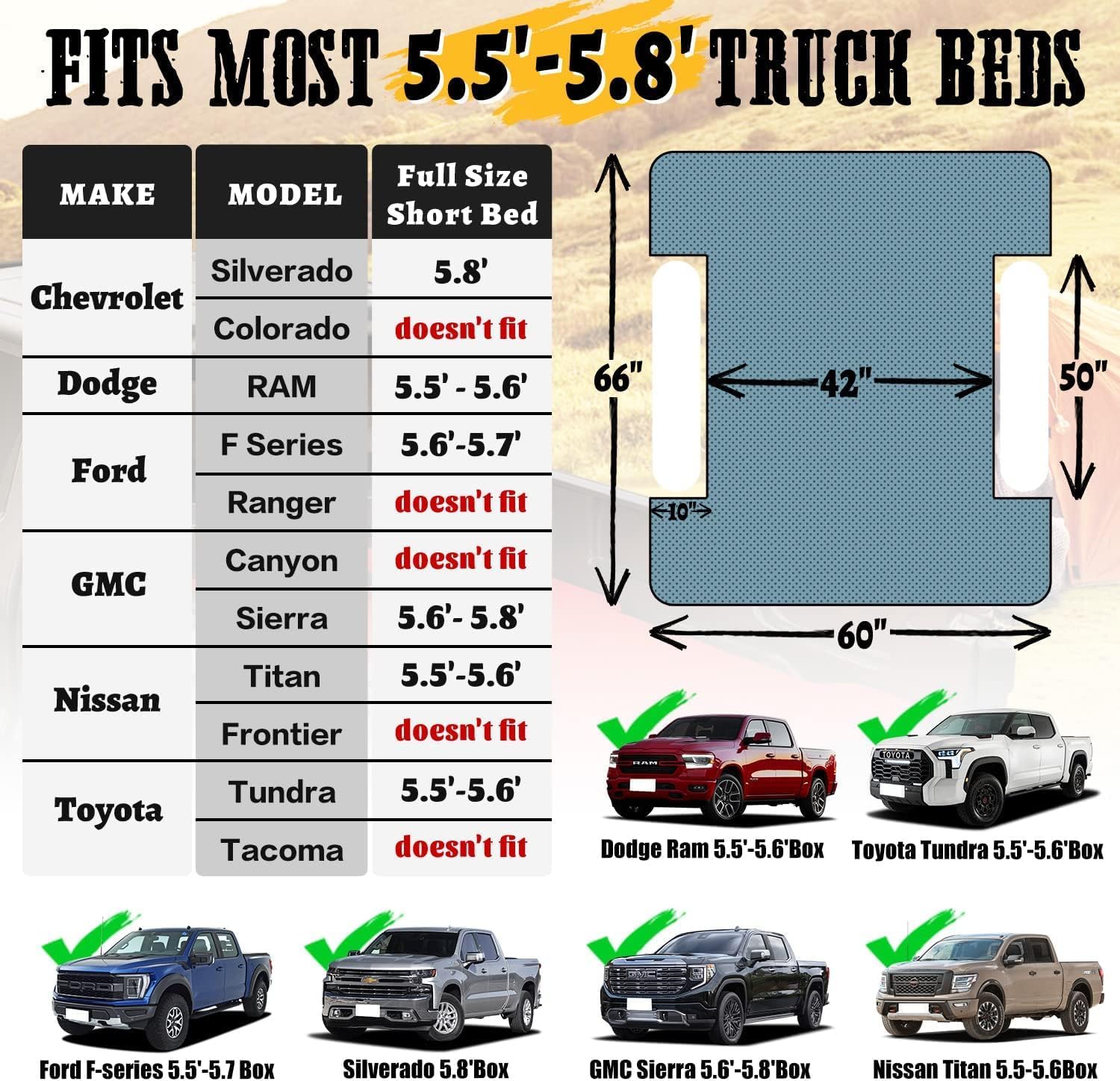 Umbrauto 5.5-5.8 FT Short Truck Bed Air Mattress 1.0 ,Teal - Energize Trek