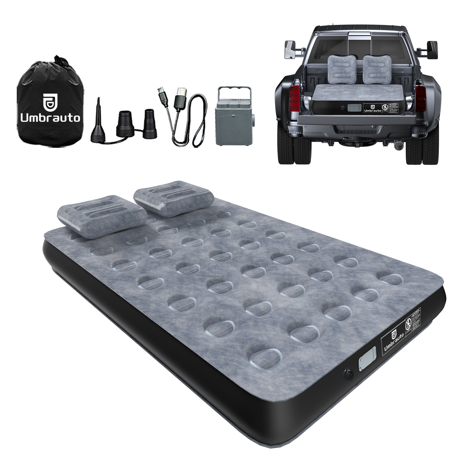 Umbrauto 5.5-6.5 ft Square Truck Bed Air Mattress with Wireless Rechargeable Pump Inflatable Full Size Pickup  Air Mattress - Energize Trek