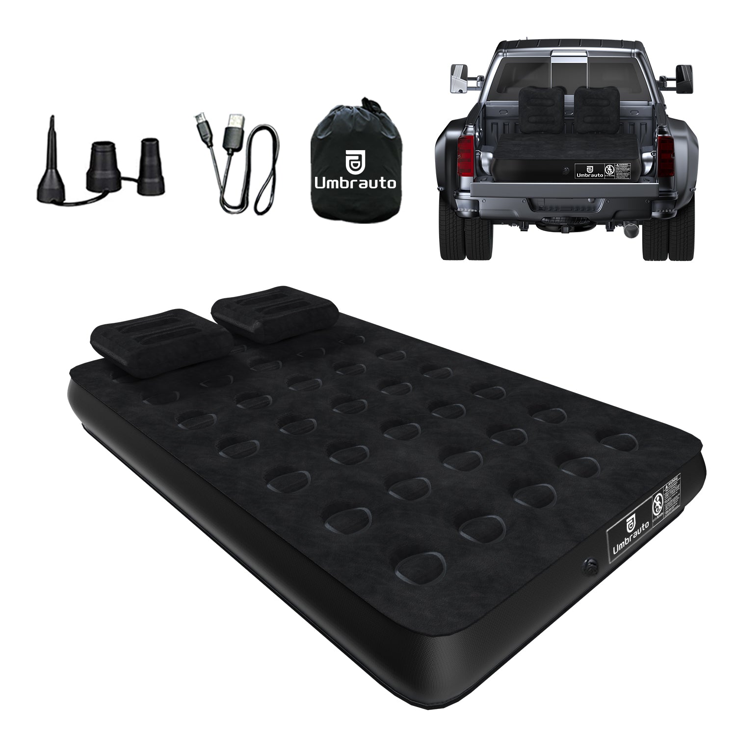 Umbrauto 5.5-6.5 ft Square Truck Bed Air Mattress with Wireless Rechargeable Pump Inflatable Full Size Pickup  Air Mattress - Energize Trek