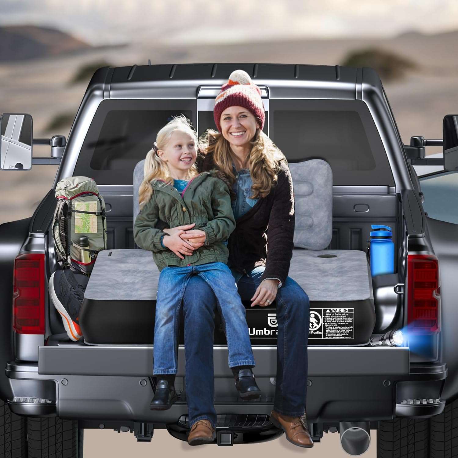 Umbrauto 5.5-6.5 ft Square Truck Bed Air Mattress with Wireless Rechargeable Pump Inflatable Full Size Pickup  Air Mattress - Energize Trek