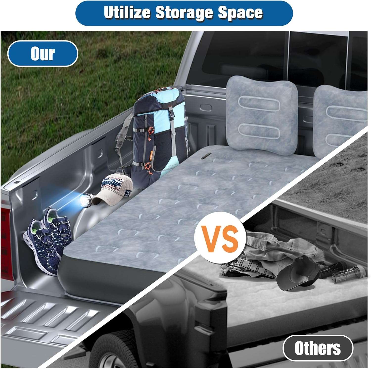 Umbrauto 5.5-6.5 ft Square Truck Bed Air Mattress with Wireless Rechargeable Pump Inflatable Full Size Pickup  Air Mattress - Energize Trek