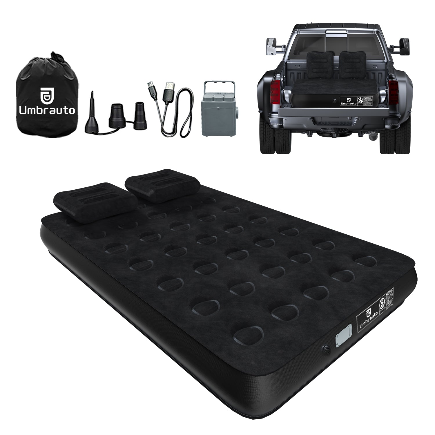 Umbrauto 5.5-6.5 ft Square Truck Bed Air Mattress with Wireless Rechargeable Pump Inflatable Full Size Pickup  Air Mattress - Energize Trek