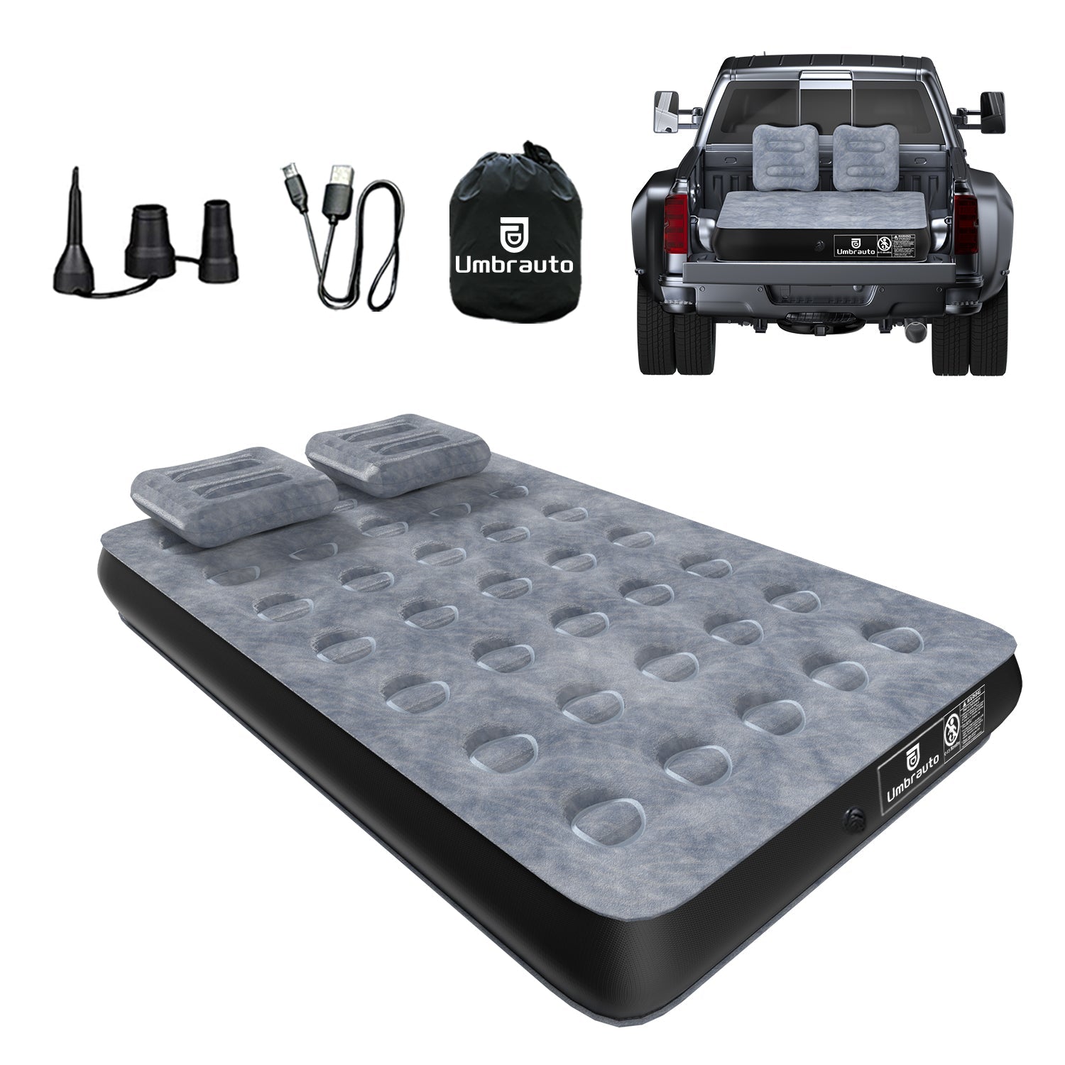 Umbrauto 5.5-6.5 ft Square Truck Bed Air Mattress with Wireless Rechargeable Pump Inflatable Full Size Pickup  Air Mattress - Energize Trek