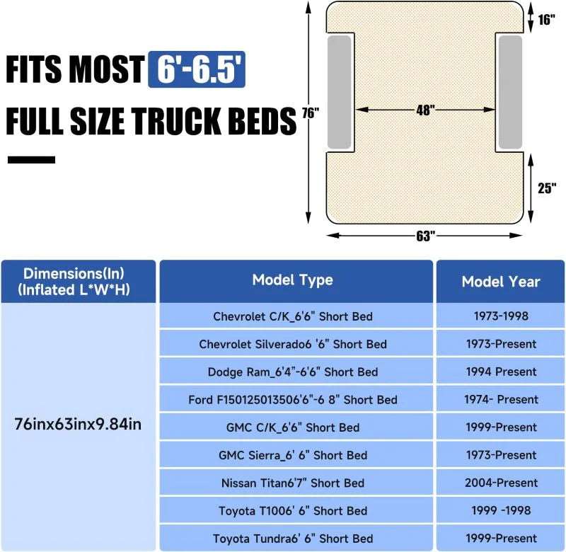 Umbrauto 5.5-6.5ft Built-in Pump Truck Bed Air Mattress 3.0 - Energize Trek