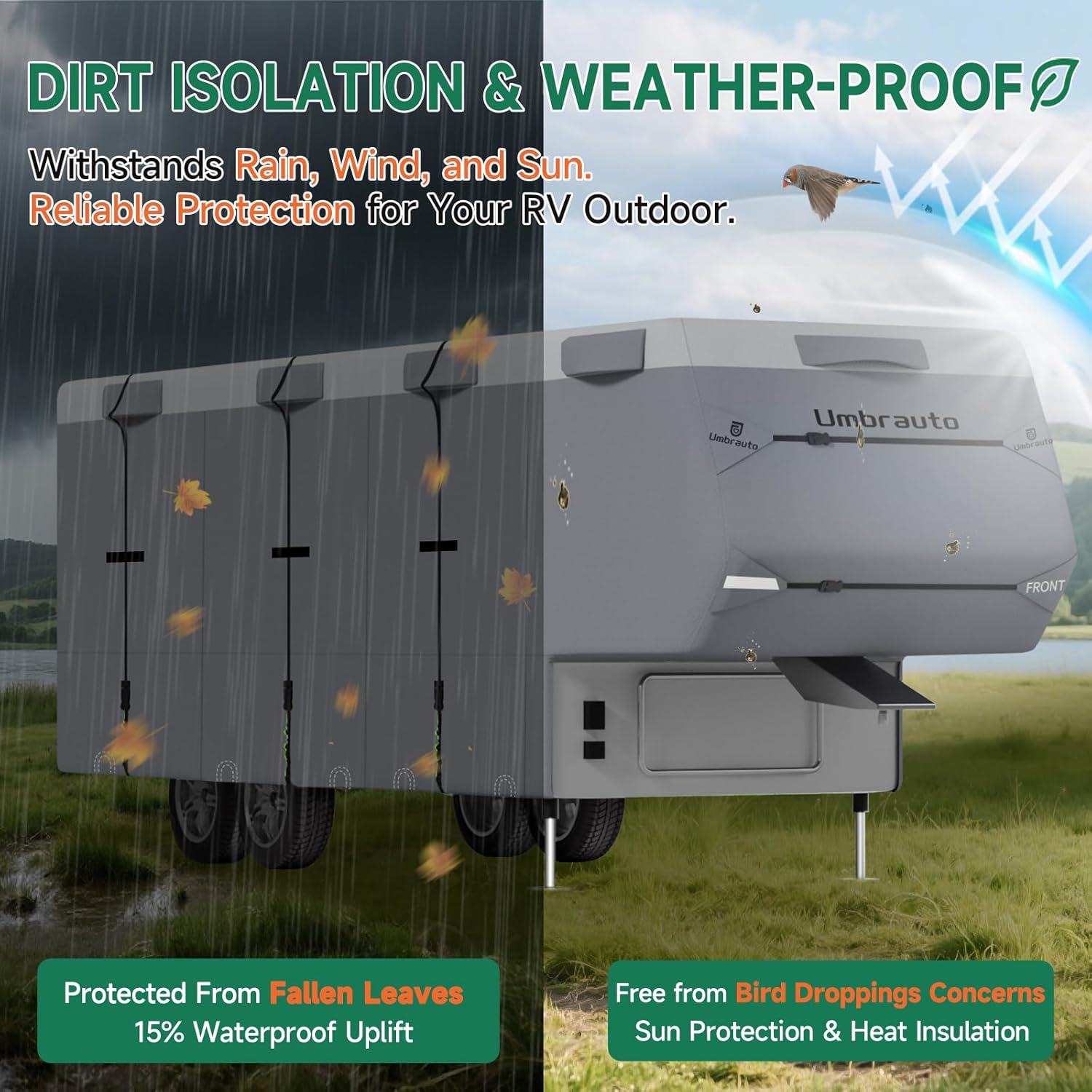 Umbrauto 5th Wheel RV Cover Upgraded 7 Layers Top Anti-UV Waterproof Breathable Camper Covers - Energize Trek