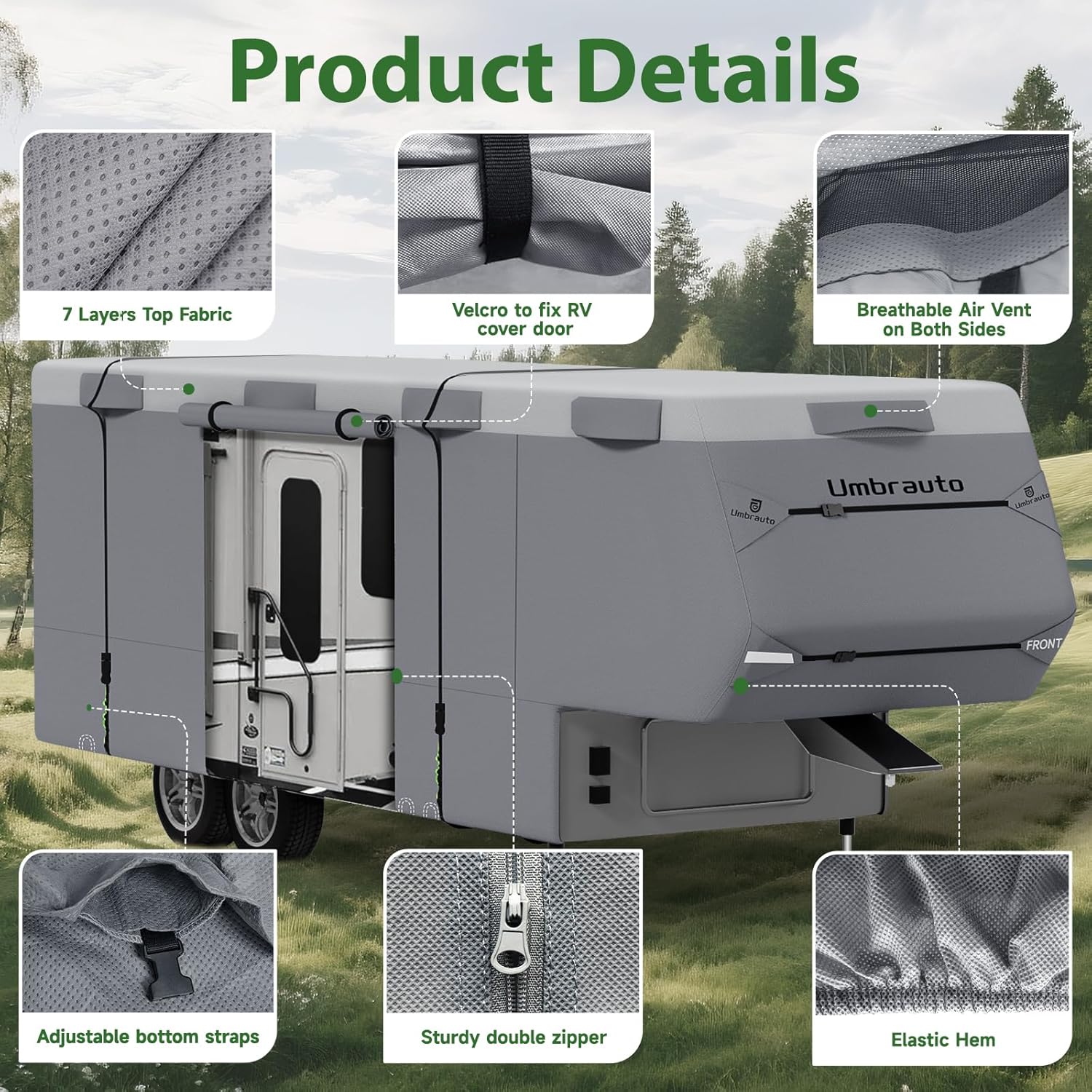 Umbrauto 5th Wheel RV Cover Upgraded 7 Layers Top Anti-UV Waterproof Breathable Camper Covers - Energize Trek