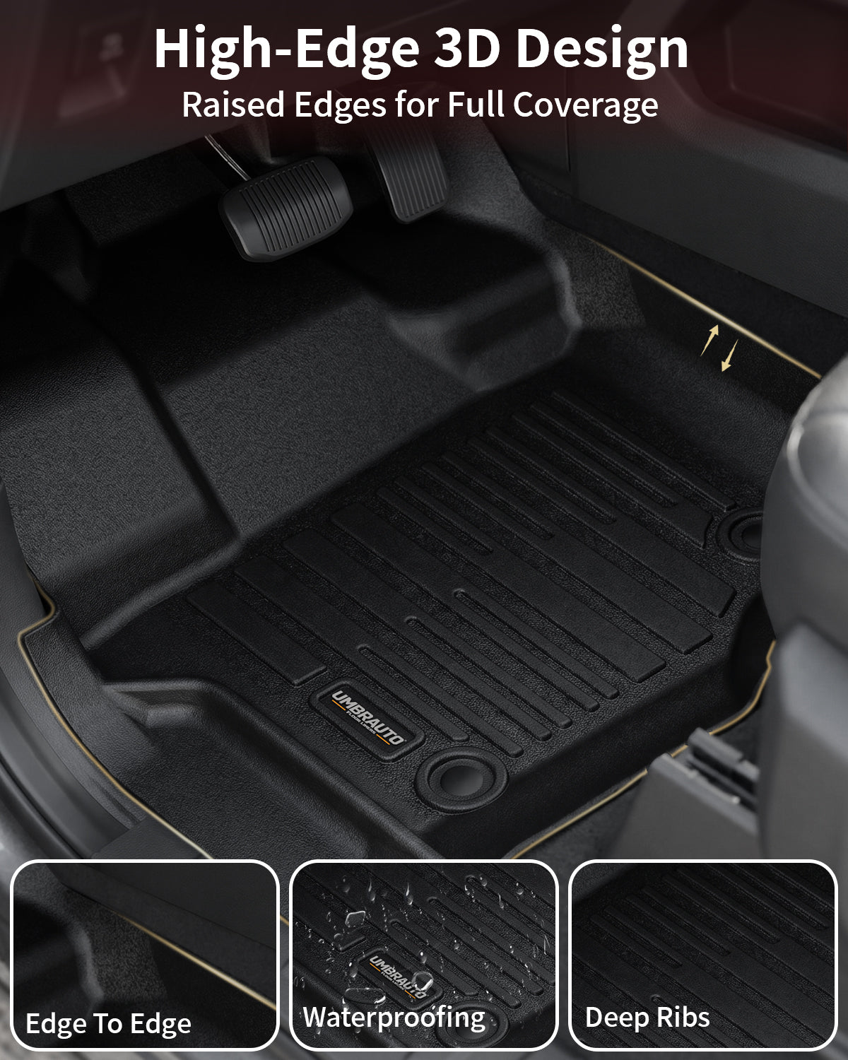 Umbrauto All Weather Floor Mats for Ford F150 SuperCrew 2015-2025 2026 & Lightning 2022-2026, Custom Fit TPE Truck Floor Liners, Waterproof Heavy Duty Full Coverage, Rear w/o Fold Flat Storage - Energize Trek