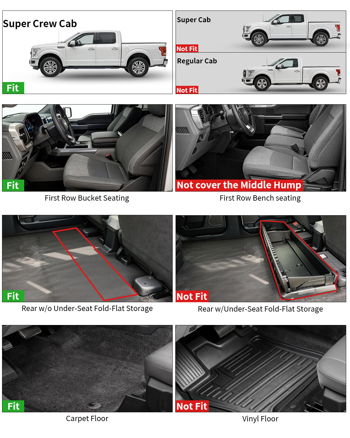 Umbrauto All Weather Floor Mats for Ford F150 SuperCrew 2015-2025 2026 & Lightning 2022-2026, Custom Fit TPE Truck Floor Liners, Waterproof Heavy Duty Full Coverage, Rear w/o Fold Flat Storage - Energize Trek