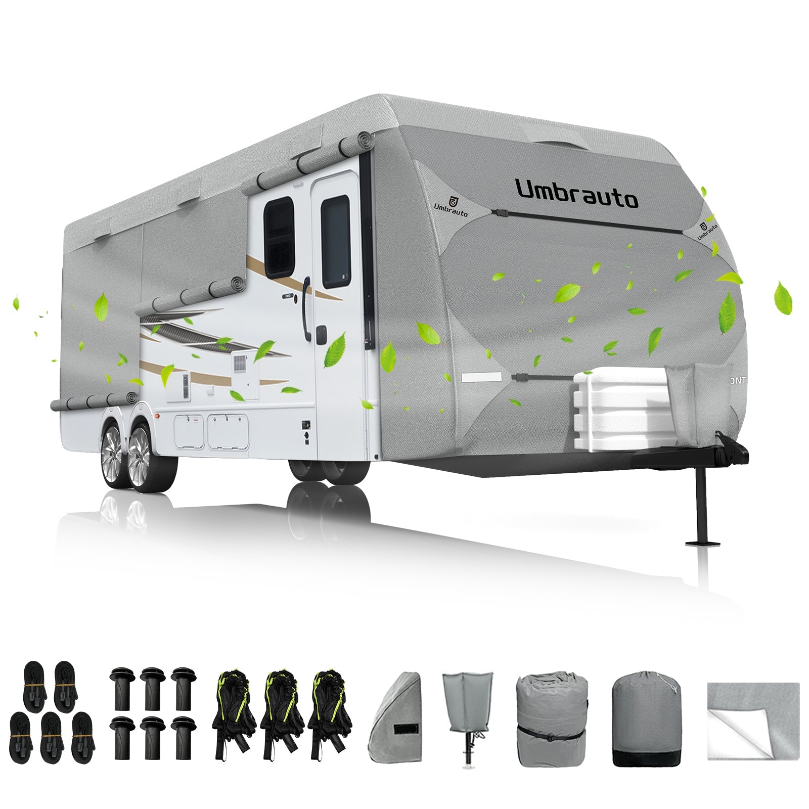 Umbrauto Bi-component Hi-tech Fabric RV Cover,Travel Trailer Cover, Waterproof Camper Cover, Toy Hauler Cover with Tongue Jack Cover, Extra Windproof Ropes, Gutter Covers - Energize Trek