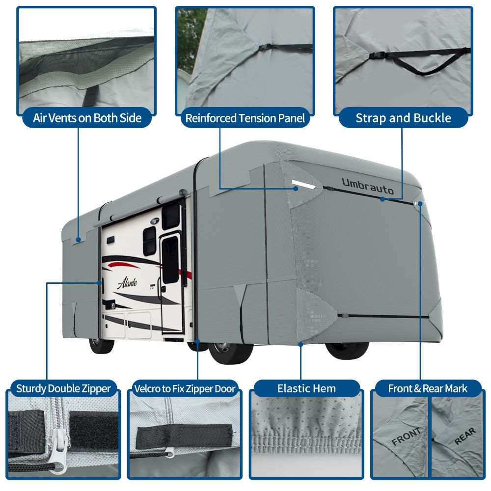 Umbrauto Class A RV Cover Upgraded Heavy Duty 7 Layers Top Windproof Breathable Class A Motorhome Camper Cover,Grey - Energize Trek