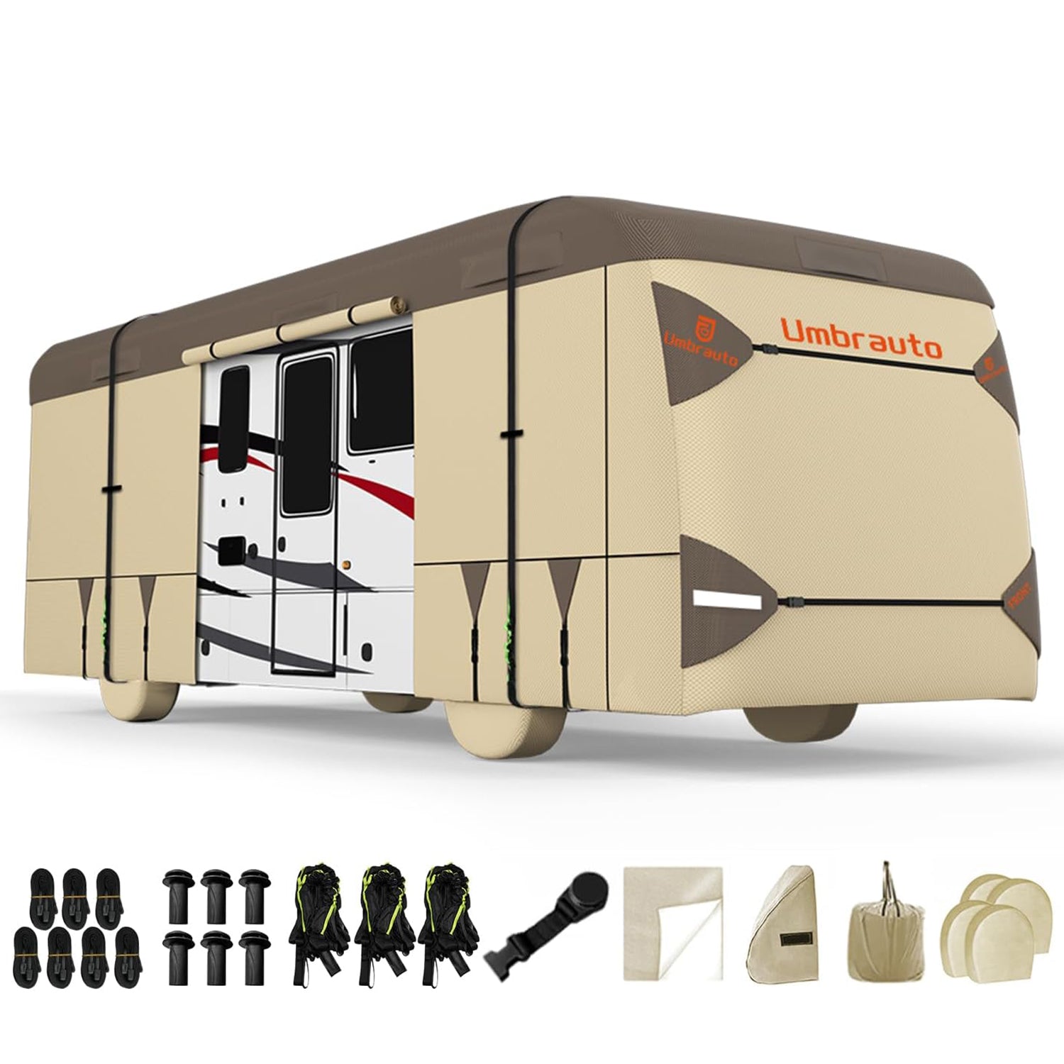 Umbrauto Class A RV Cover Upgraded Heavy Duty 7 Layers Top Windproof Breathable Class A Motorhome Camper Cover,Khaki - Energize Trek