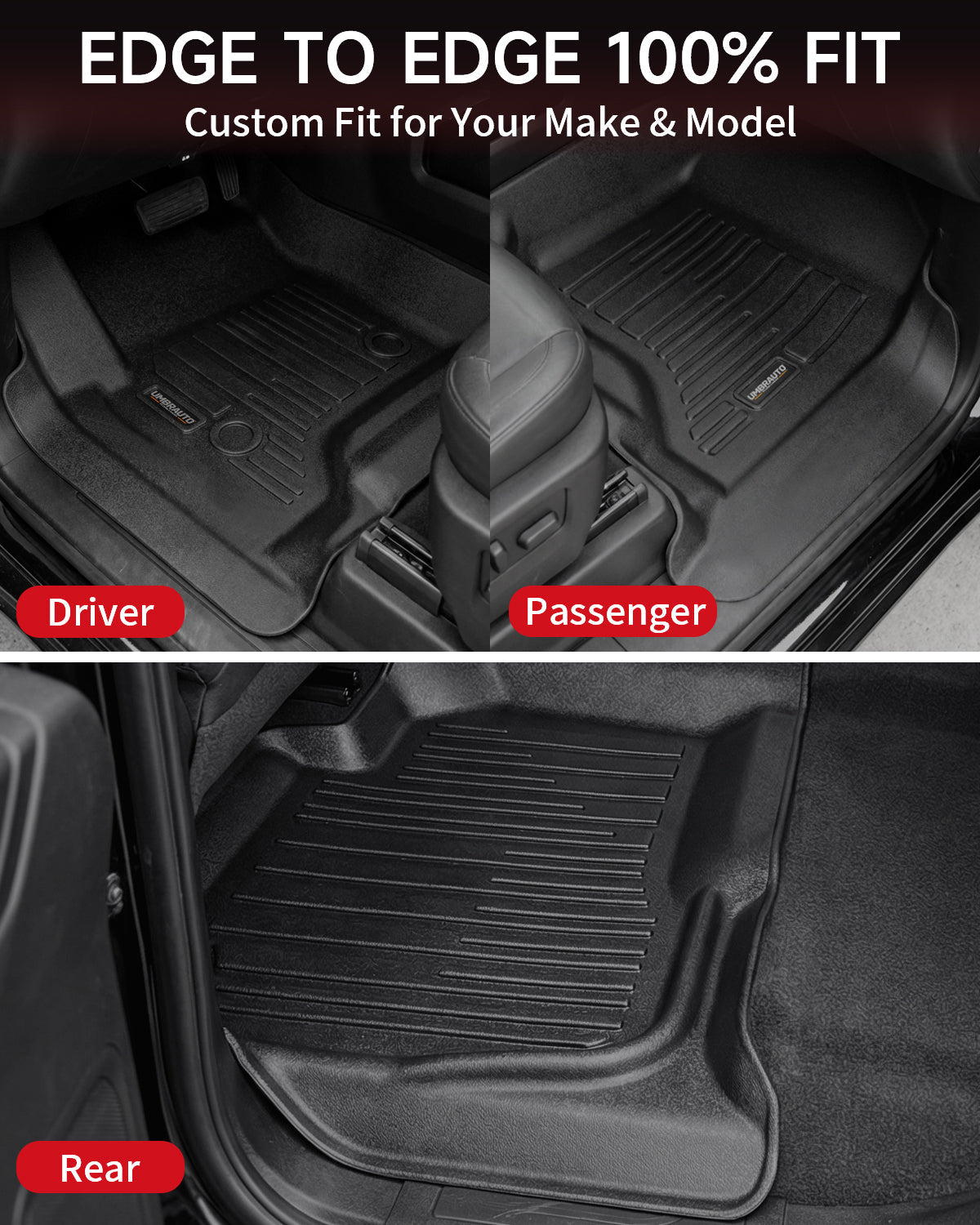 Umbrauto Custom Fit Floor Mats for Chevy Silverado/GMC Sierra Double Cab 1500 2014-2018, 2500HD/3500HD 2015-2019, All Weather TPE Truck Floor Liners for Carpet Floor, Front&Rear Row, Footwell Coverage - Energize Trek