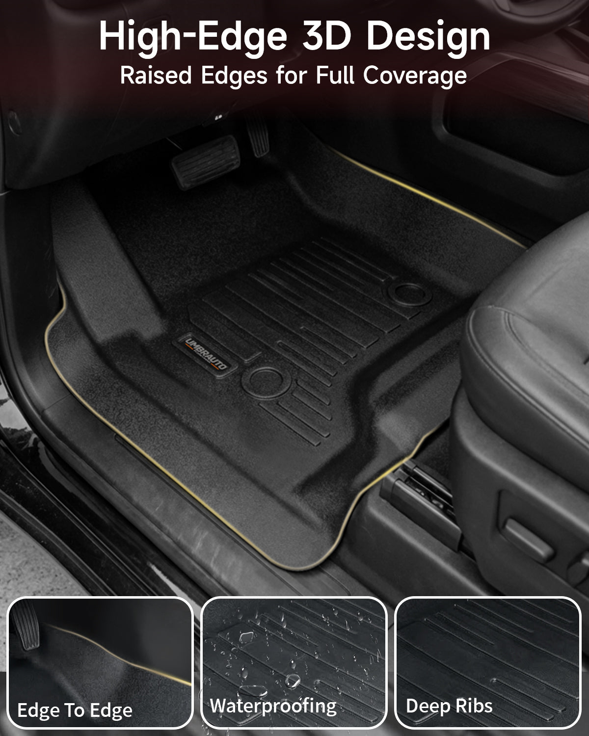 Umbrauto Custom Fit Floor Mats for Chevy Silverado/GMC Sierra Double Cab 1500 2014-2018, 2500HD/3500HD 2015-2019, All Weather TPE Truck Floor Liners for Carpet Floor, Front&Rear Row, Footwell Coverage - Energize Trek