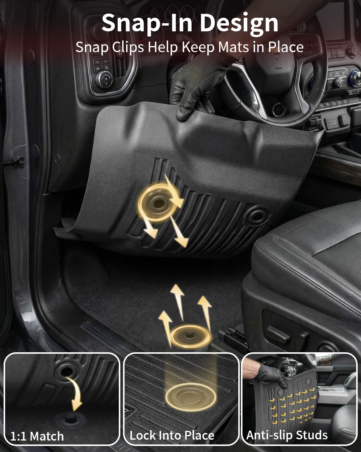Umbrauto Custom Fit Floor Mats for Chevy Silverado/GMC Sierra Double Cab 1500 2014-2018, 2500HD/3500HD 2015-2019, All Weather TPE Truck Floor Liners for Carpet Floor, Front&Rear Row, Footwell Coverage - Energize Trek