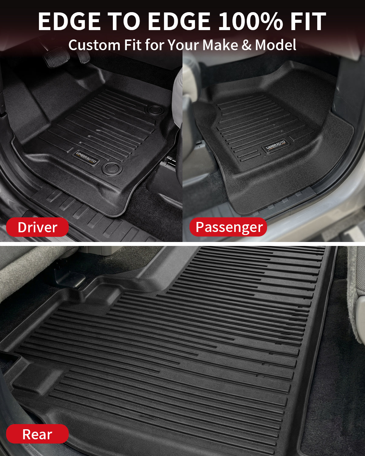 Umbrauto Custom Fit Floor Mats for Ford F150 SuperCab (Extended Cab) 2015-2025 2026 (Not for SuperCrew Cab), All Weather TPE Automotive Pickup Truck Liners for Front & Rear Row - Energize Trek