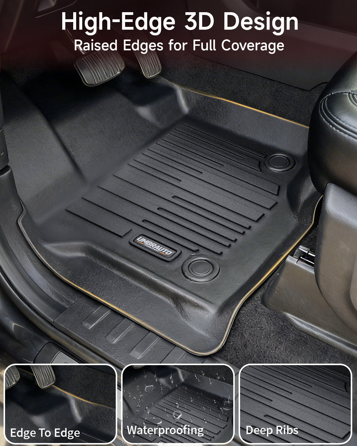 Umbrauto Custom Fit Floor Mats for Ford F150 SuperCab (Extended Cab) 2015-2025 2026 (Not for SuperCrew Cab), All Weather TPE Automotive Pickup Truck Liners for Front & Rear Row - Energize Trek