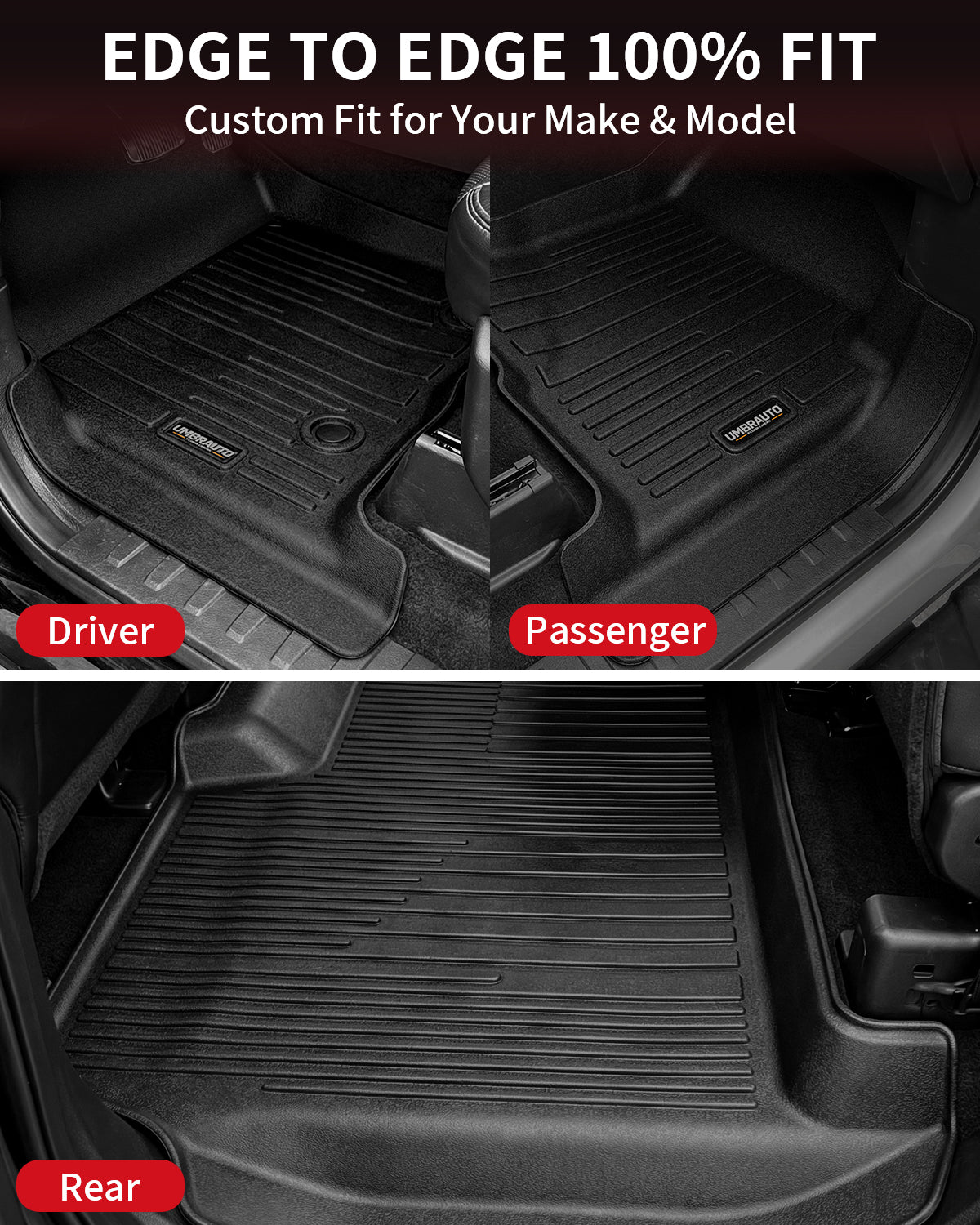 Umbrauto Custom Fit Floor Mats for Ford F150 SuperCrew 2010-2014 (Not for SuperCab or Regular Cab), All Weather TPE Pickup Truck Floor Liners for Front and Rear Row, Durable Non-Slip Automotive Mats - Energize Trek