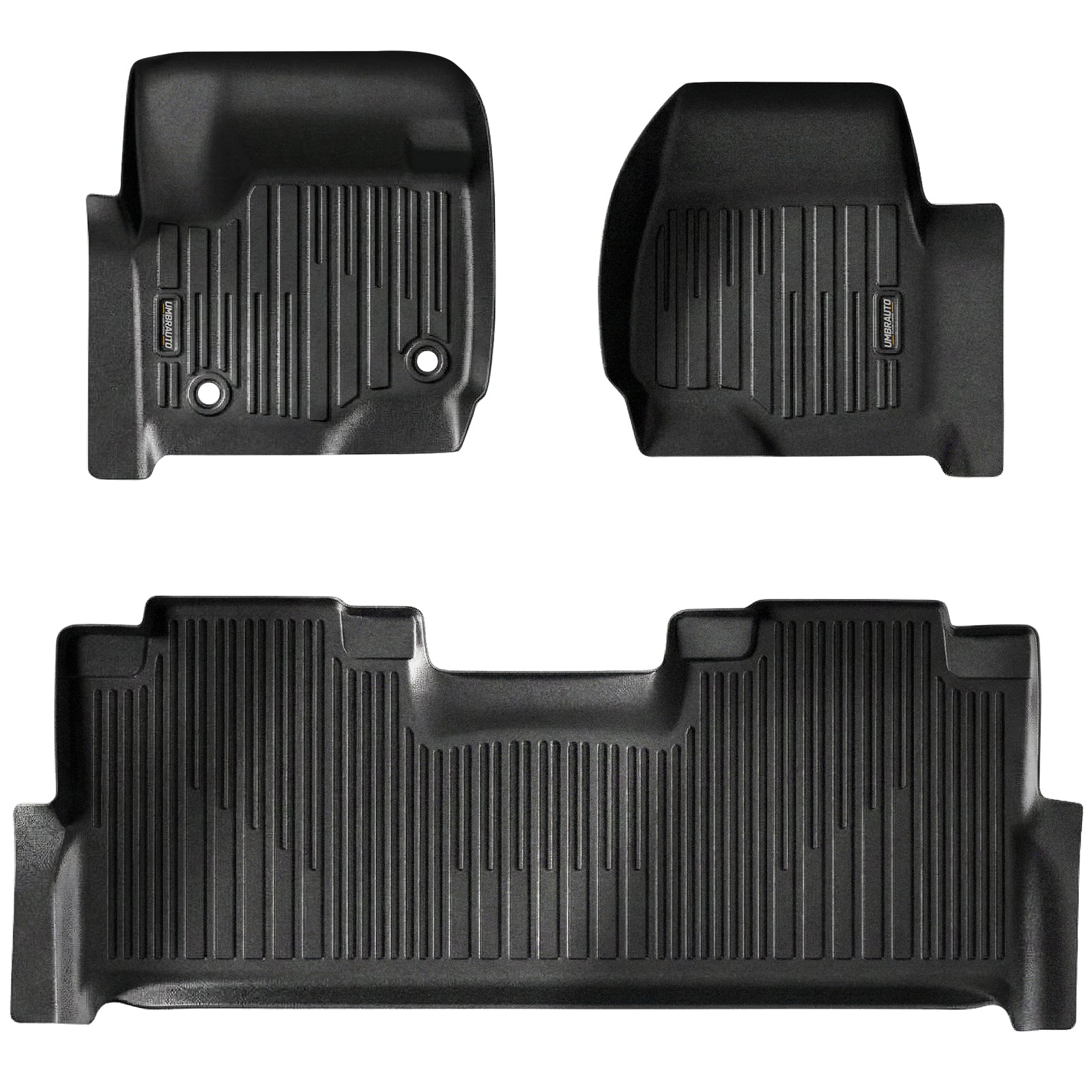 Umbrauto Custom Fit Floor Mats for Ford F250 F350 F450 2017-2025 2026 Super Duty Crew Cab, All Weather Protector TPE Truck Floor Liners for Front Bucket Seats, Rear W/Fold-Flat Storage, Carpet Floor - Energize Trek