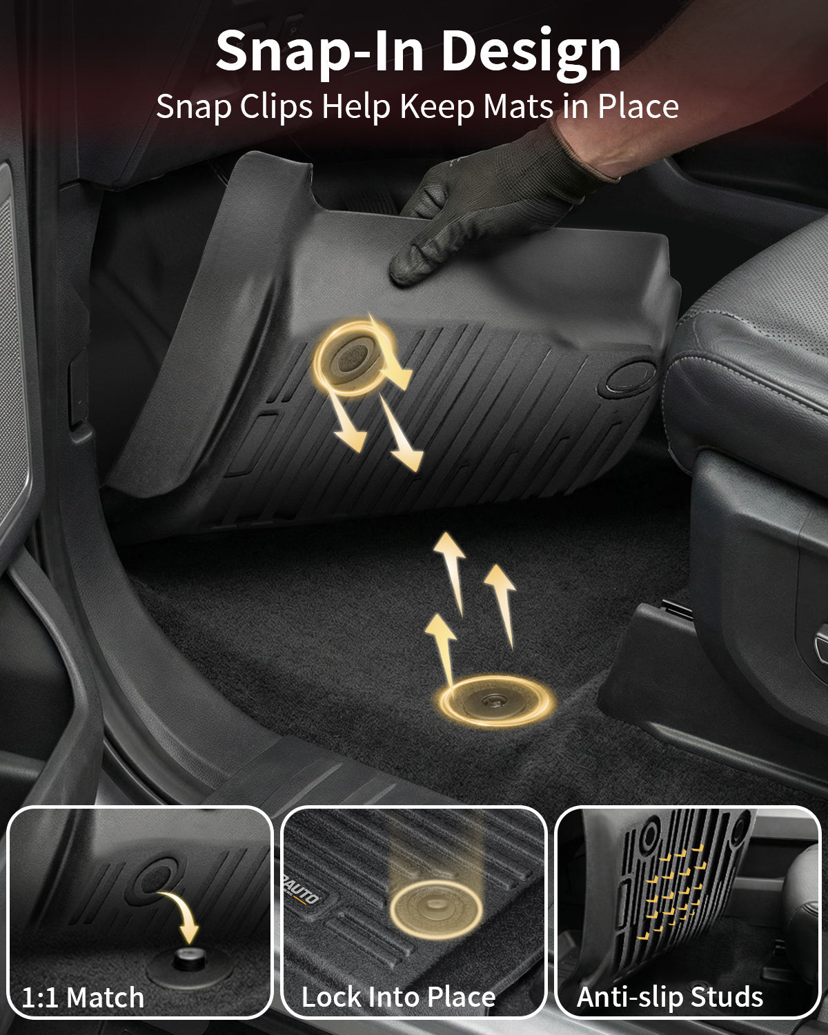 Umbrauto Custom Fit Floor Mats for Ford F250 F350 F450 2017-2025 2026 Super Duty Crew Cab, All Weather Protector TPE Truck Floor Liners for Front Bucket Seats, Rear W/Fold-Flat Storage, Carpet Floor - Energize Trek