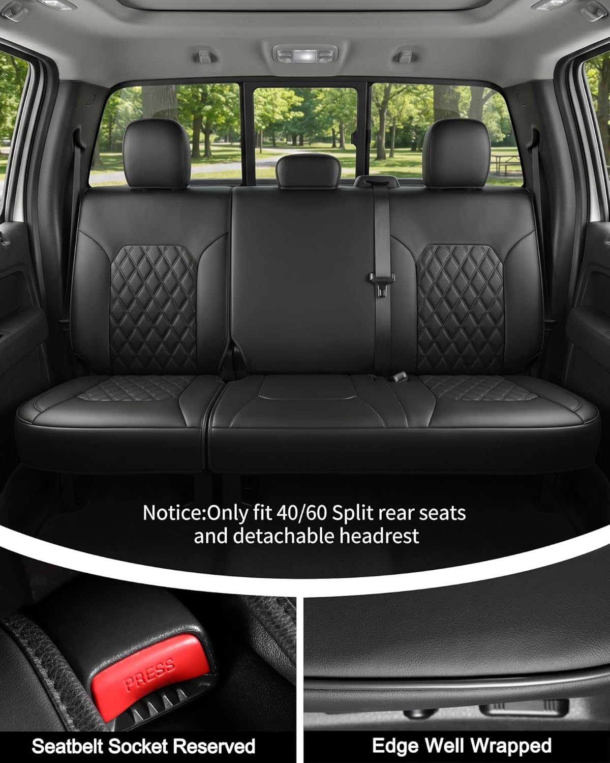 Umbrauto Custom Fit Seat Covers for Ford F150, Pickup Truck Nappa Leather Seatcovers for 2015-2025 Ford F150 SuperCrew/ 2017-2025 F250 F350 F450 Super Duty Crew Cab XL XLT Lariat King Ranch Platinum,Black - Energize Trek