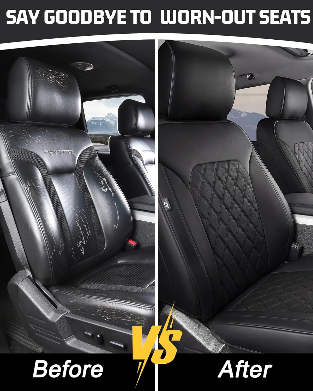 Umbrauto Custom Fit Seat Covers for Ford F150, Pickup Truck Nappa Leather Seatcovers for 2015-2025 Ford F150 SuperCrew/ 2017-2025 F250 F350 F450 Super Duty Crew Cab XL XLT Lariat King Ranch Platinum,Black - Energize Trek