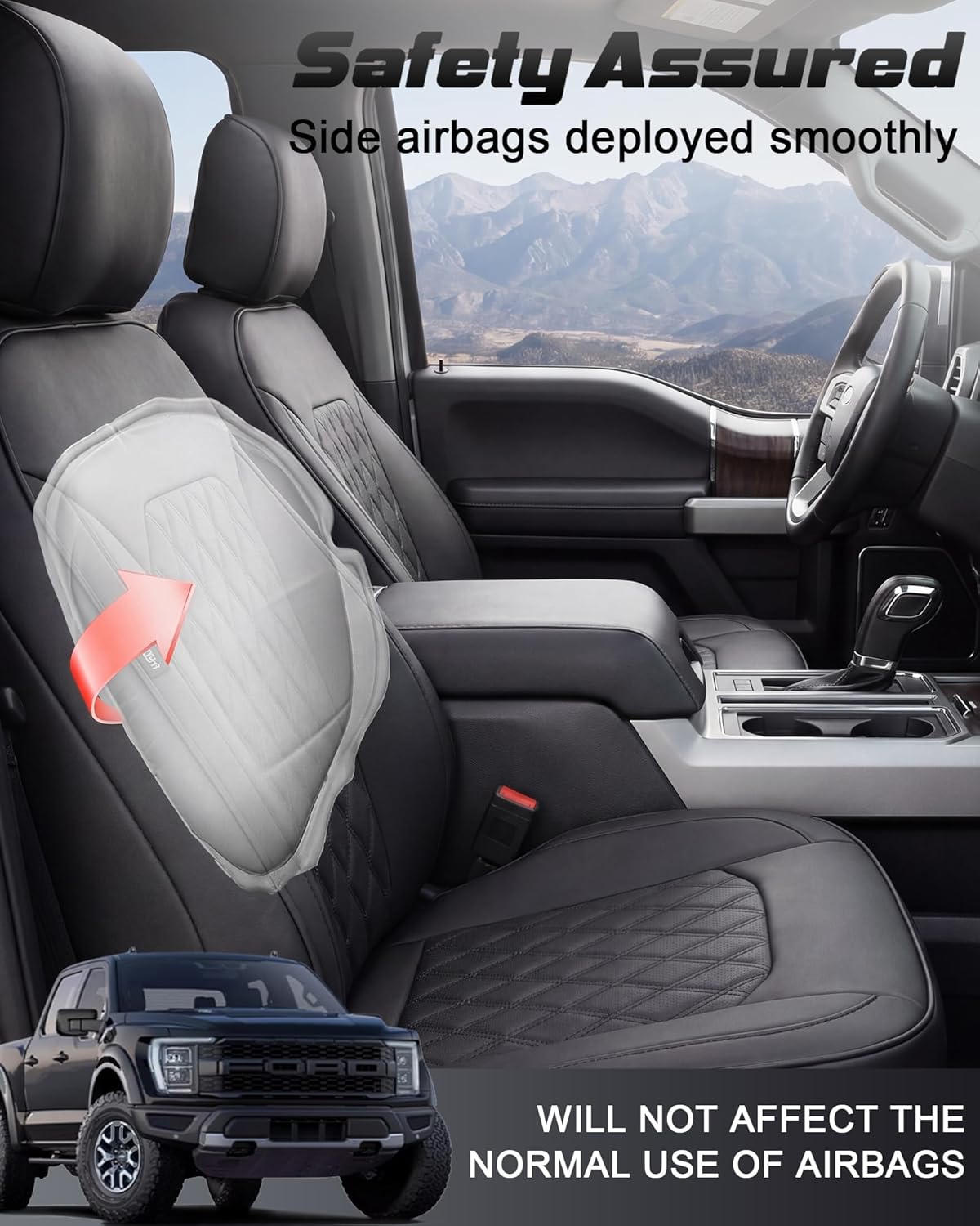 Umbrauto Custom Fit Seat Covers for Ford F150, Pickup Truck Nappa Leather Seatcovers for 2015-2025 Ford F150 SuperCrew/ 2017-2025 F250 F350 F450 Super Duty Crew Cab XL XLT Lariat King Ranch Platinum,Black - Energize Trek