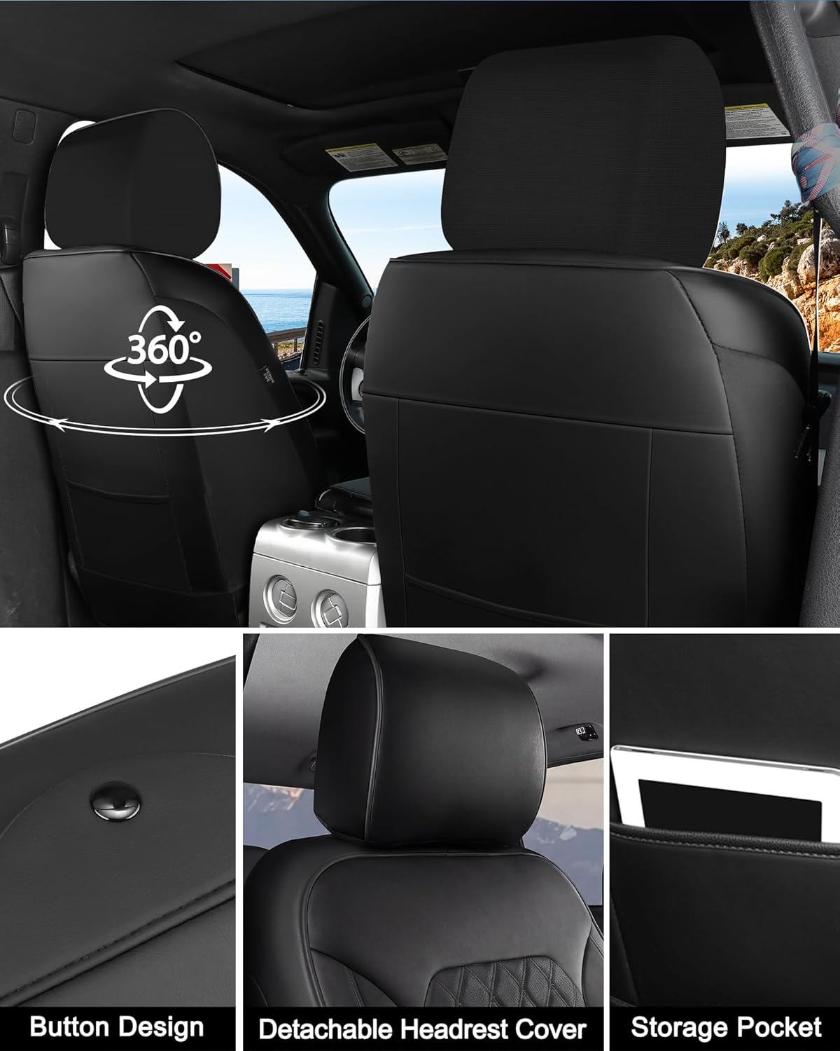 Umbrauto Custom Fit Seat Covers for Ford F150, Pickup Truck Nappa Leather Seatcovers for 2015-2025 Ford F150 SuperCrew/ 2017-2025 F250 F350 F450 Super Duty Crew Cab XL XLT Lariat King Ranch Platinum,Black - Energize Trek