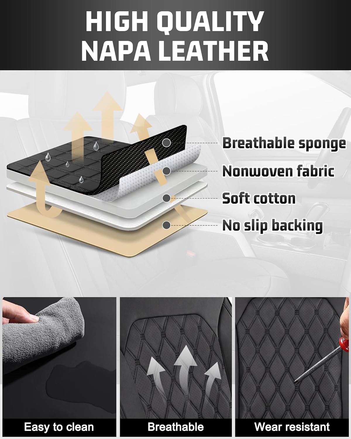 Umbrauto Custom Fit Seat Covers for Ford F150, Pickup Truck Nappa Leather Seatcovers for 2015-2025 Ford F150 SuperCrew/ 2017-2025 F250 F350 F450 Super Duty Crew Cab XL XLT Lariat King Ranch Platinum,Black - Energize Trek