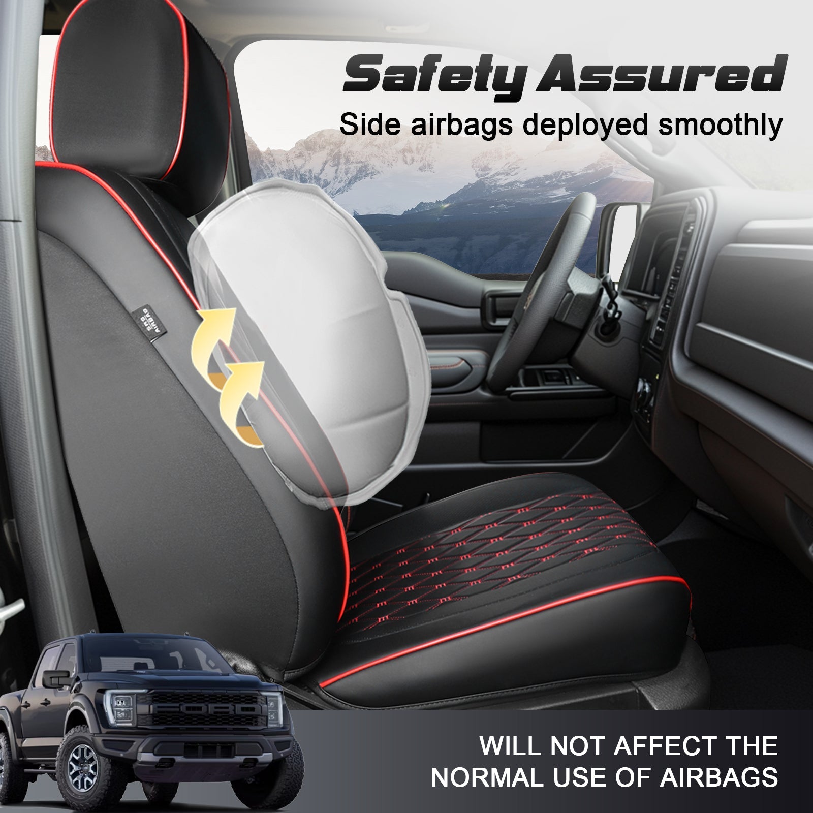 Umbrauto Custom Fit Seat Covers for Ford F150, Pickup Truck Nappa Leather Seatcovers for 2015-2025 Ford F150 SuperCrew/ 2017-2025 F250 F350 F450 Super Duty Crew Cab XL XLT Lariat King Ranch Platinum,Red - Energize Trek