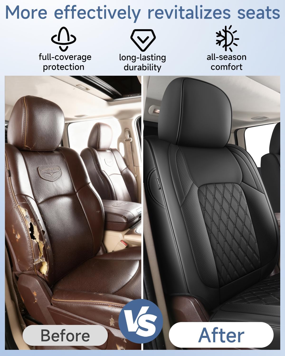 Umbrauto Custom Seat Covers fit for Dodge Ram 1500 2500 3500, Full Coverage Luxury Leather Ram Truck Seat Cover 2009-2025 Compatible with Crew Cab Double Quad Regular (Full Set (Flat Rear)) - Energize Trek