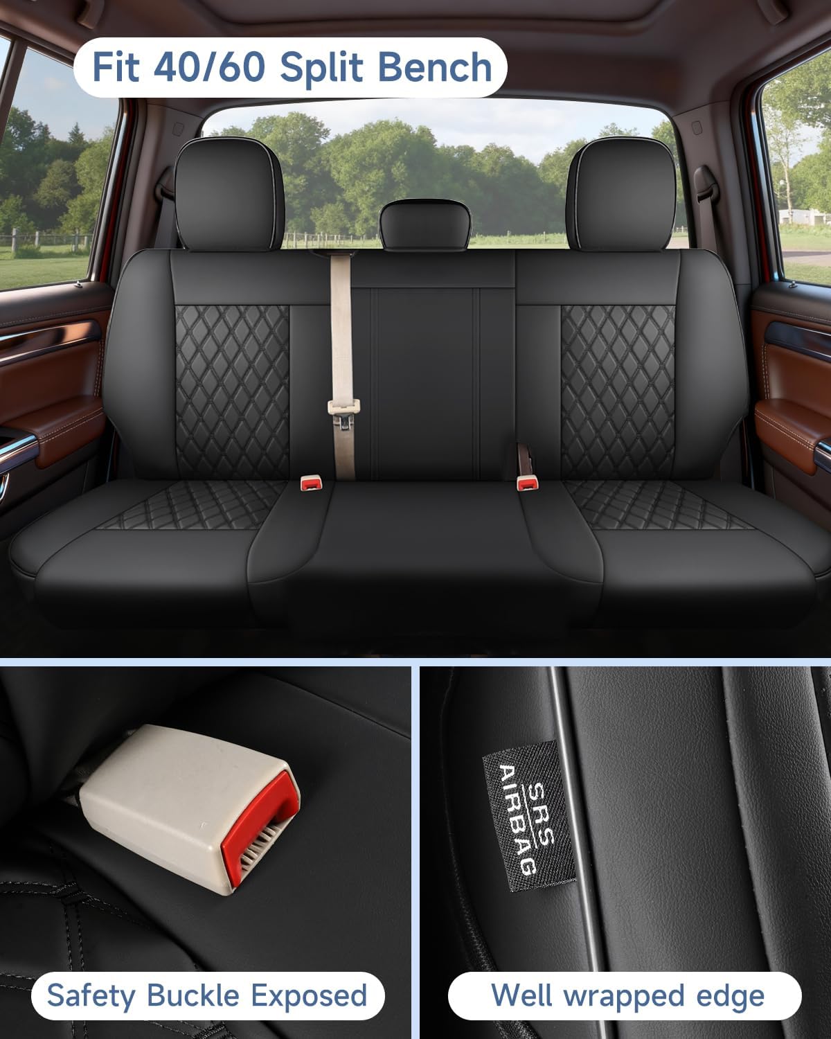 Umbrauto Custom Seat Covers fit for Dodge Ram 1500 2500 3500, Full Coverage Luxury Leather Ram Truck Seat Cover 2009-2025 Compatible with Crew Cab Double Quad Regular (Full Set (Flat Rear)) - Energize Trek