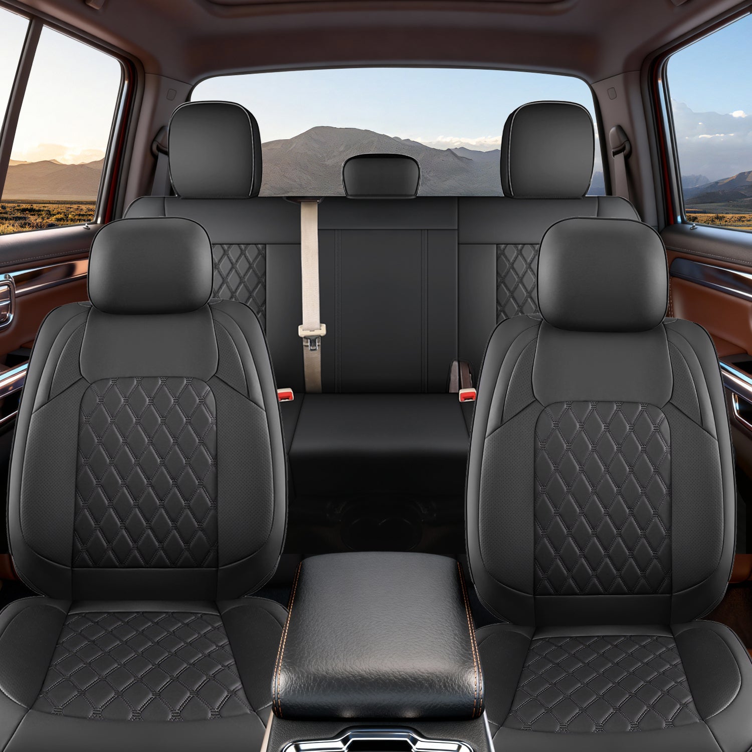 Umbrauto Custom Seat Covers fit for Dodge Ram 1500 2500 3500, Full Coverage Luxury Leather Ram Truck Seat Cover 2009-2025 Compatible with Crew Cab Double Quad Regular (Full Set (Flat Rear)) - Energize Trek