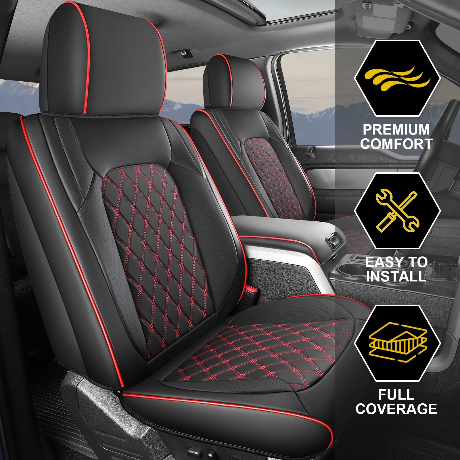 Umbrauto Truck Seat Cover Fit for  Silverado/Sierra,Red - Energize Trek