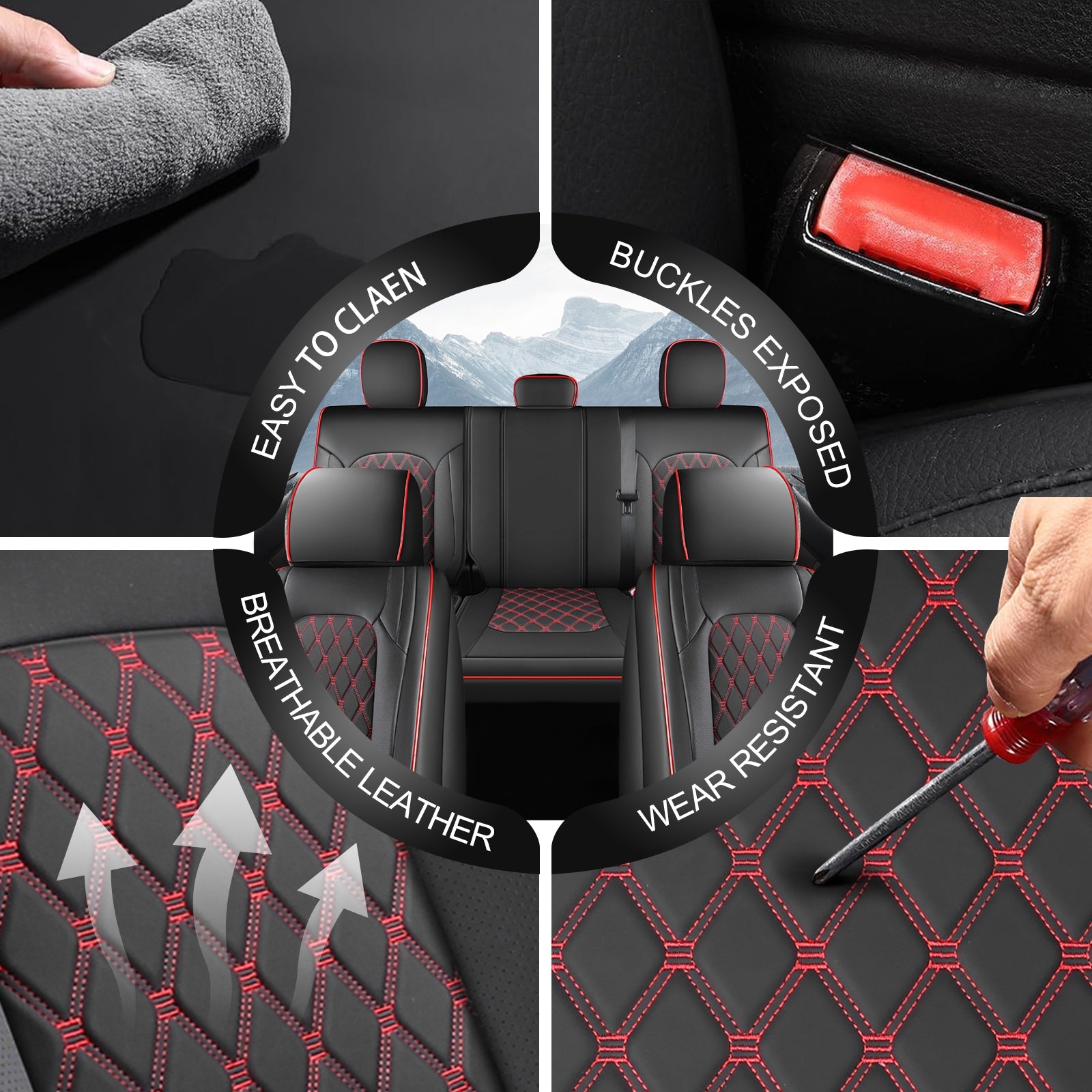 Umbrauto Truck Seat Cover Fit for  Silverado/Sierra,Red - Energize Trek