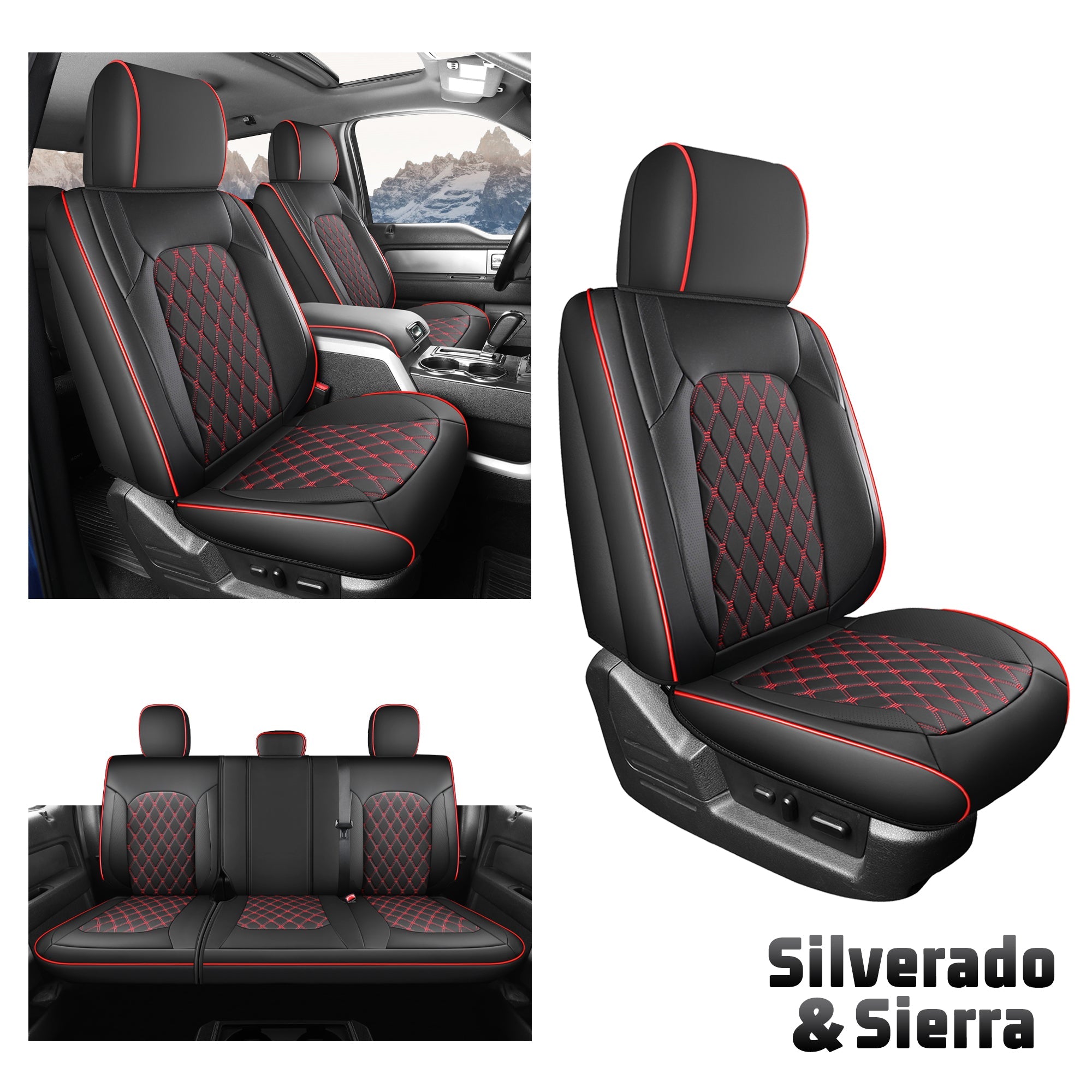 Umbrauto Leather Seat Covers for Silverado/Sierra, Waterproof Custom Full Set Seatcovers for Chevy Silverado/GMC Sierra 2007-2013 & 2019-2026 1500, 2020-2026 2500HD 3500HD Crew/Double/Extended Cab - Energize Trek