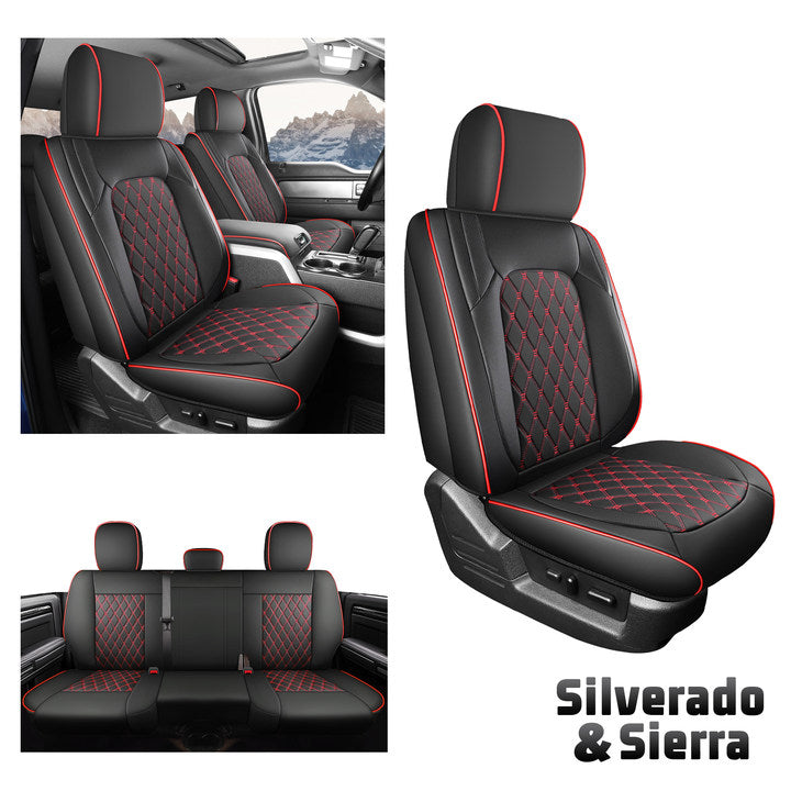Umbrauto Leather Seat Covers for Silverado/Sierra, Waterproof Custom Full Set Seatcovers for Chevy Silverado/GMC Sierra 2007-2013 & 2019-2026 1500, 2020-2026 2500HD 3500HD Crew/Double/Extended Cab - Energize Trek