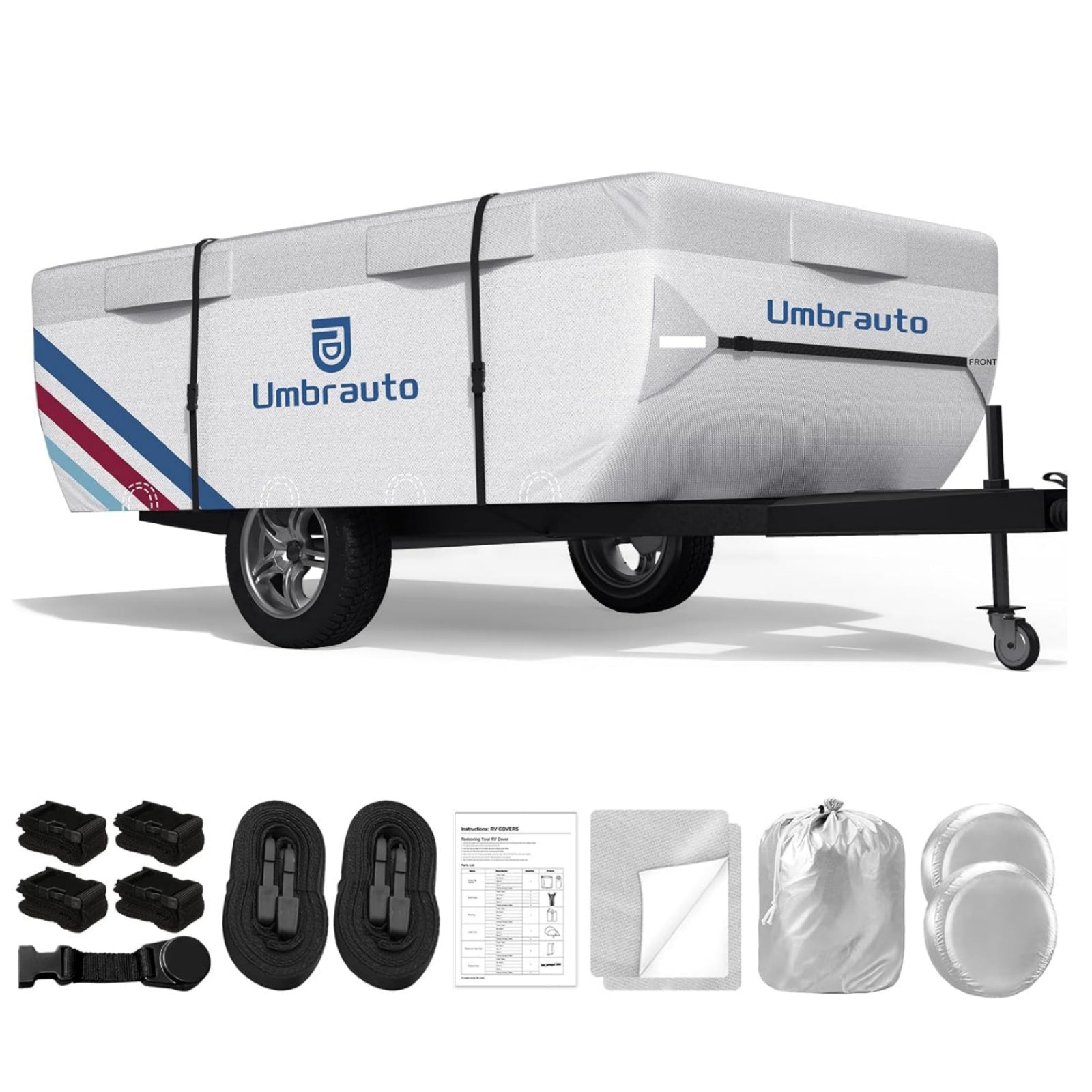 Umbrauto Pop Up Camper Cover, Folding Tent Trailers, 300D Silver Oxford, Waterproof, Windproof, Sun-Resistant, Tear-Resistant, Heavy-Duty RV Cover with Straps & Air Vents - Energize Trek