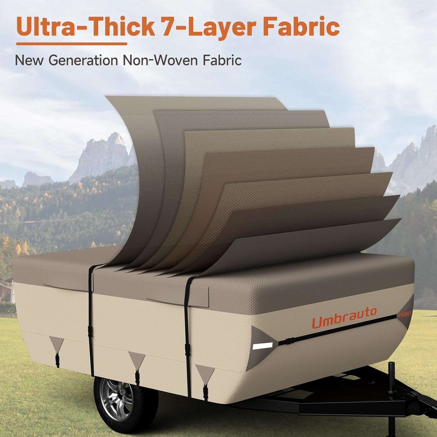 Umbrauto Pop Up Folding Camper Cover Upgraded 7 Layers Top 3 Layers Side,Khaki - Energize Trek