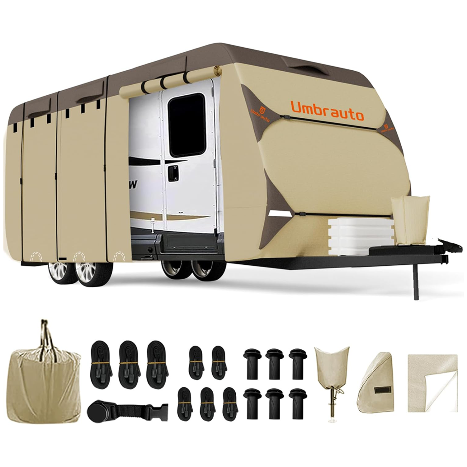 Umbrauto RV Cover,7 Layers Travel Trailer Cover, Waterproof Camper Cover,Khaki - Energize Trek