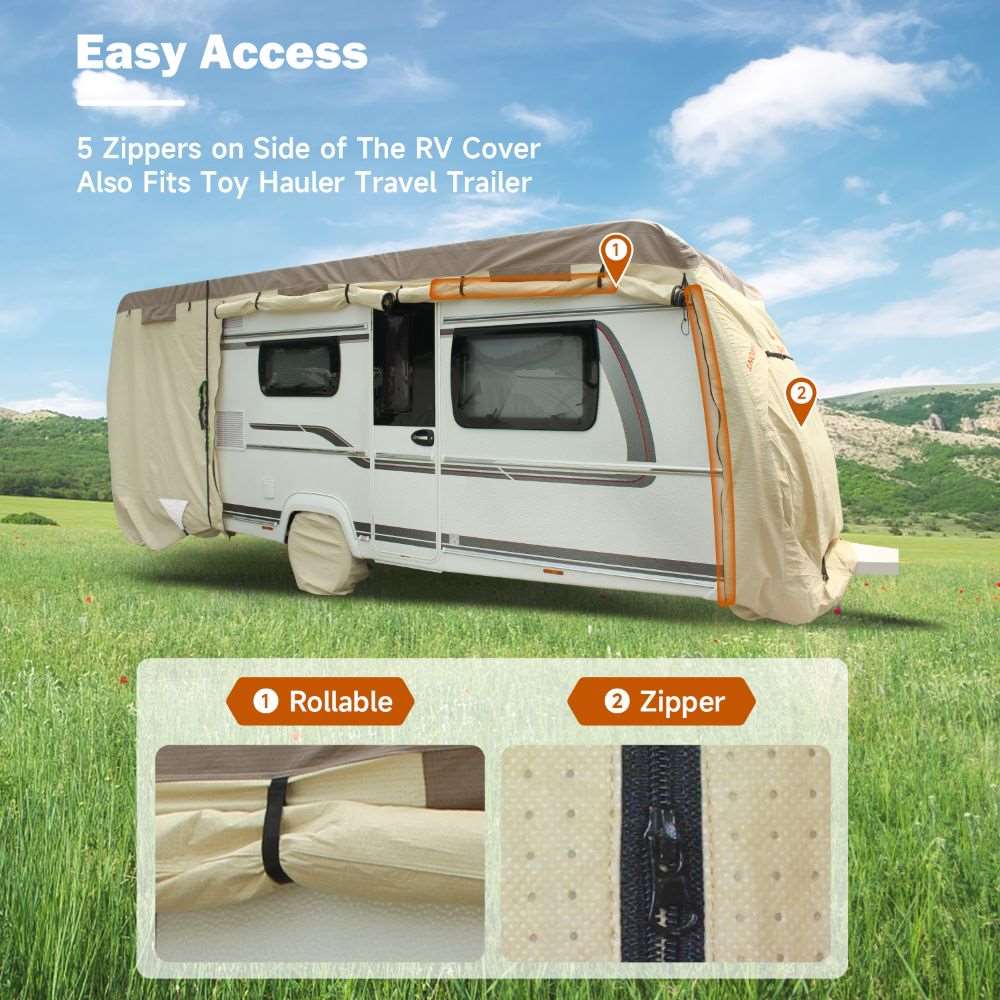 Umbrauto RV Cover,7 Layers Travel Trailer Cover, Waterproof Camper Cover,Khaki - Energize Trek