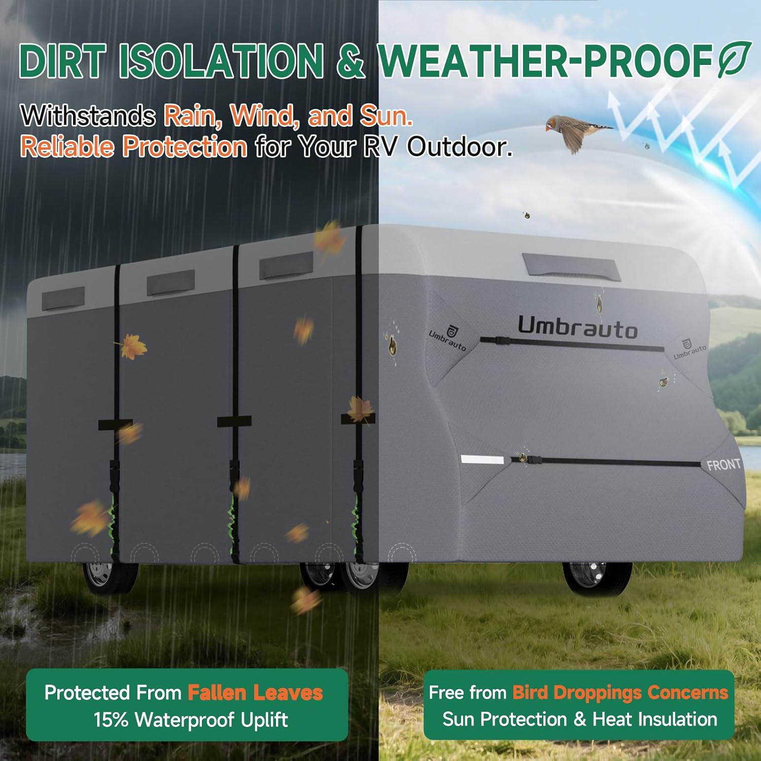 Umbrauto RV Cover Class C Upgraded 7 Layers Anti-UV Top Panel Motorhome Cover,Gray - Energize Trek