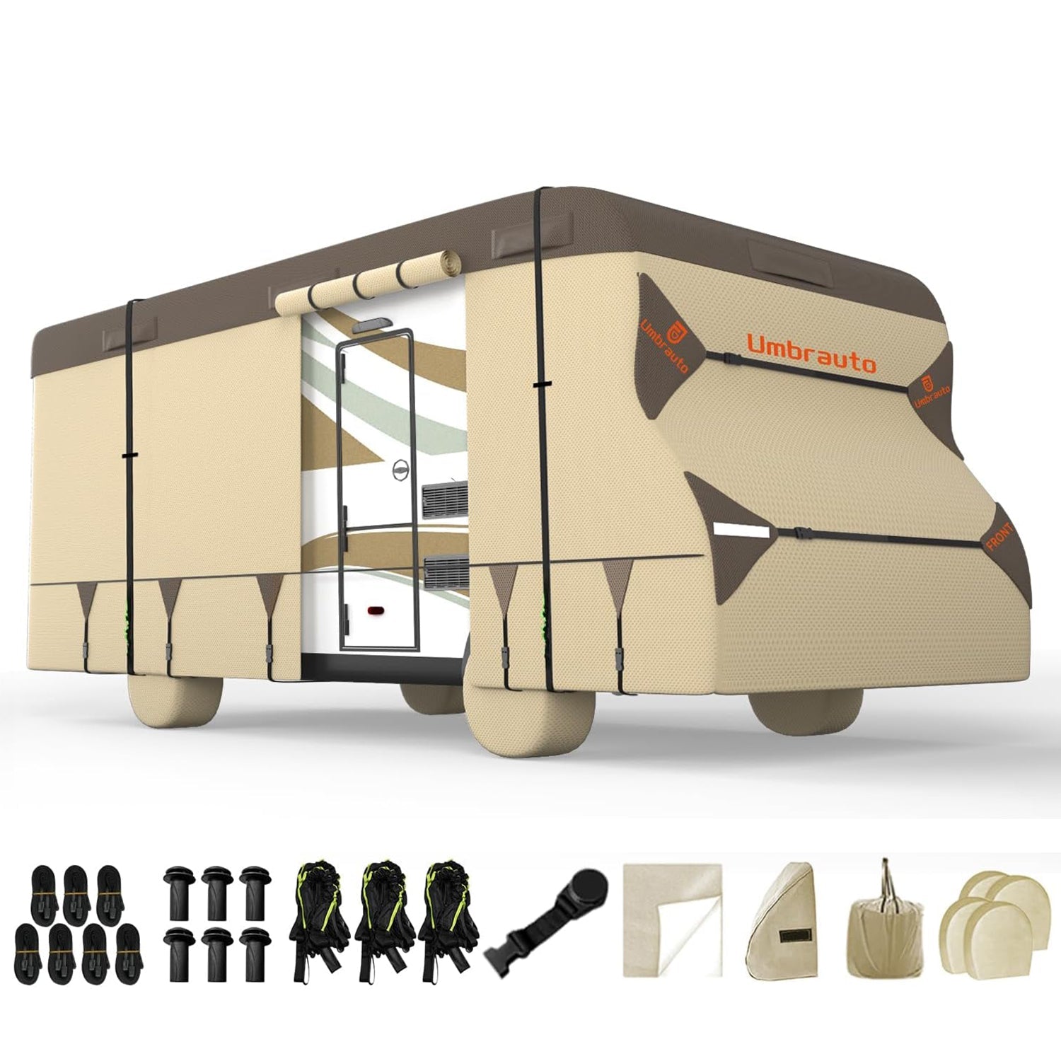Umbrauto RV Cover Class C Upgraded 7 Layers Anti-UV Top Panel Motorhome Cover,Khaki - Energize Trek