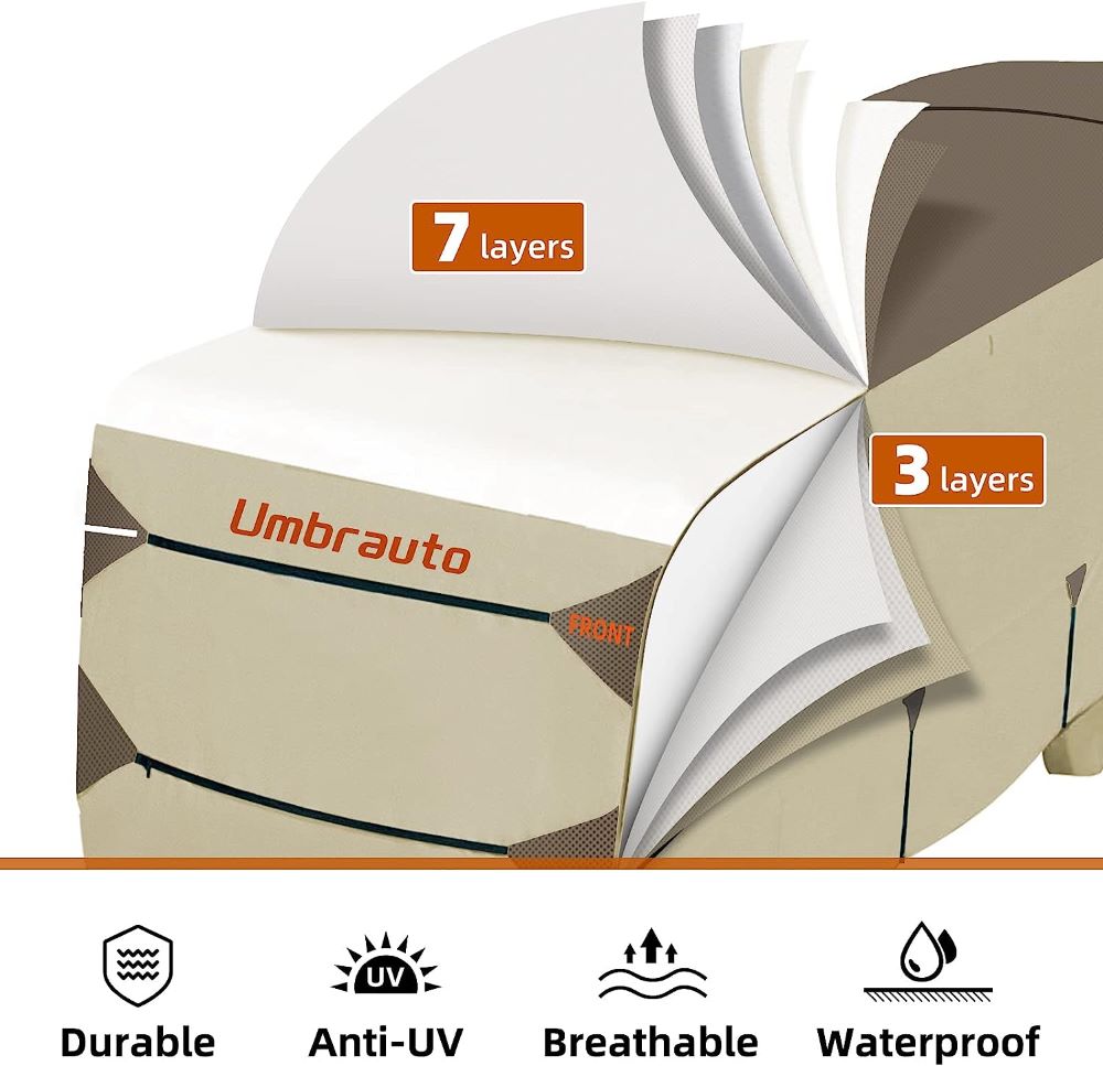 Umbrauto RV Cover Class C Upgraded 7 Layers Anti-UV Top Panel Motorhome Cover,Khaki - Energize Trek