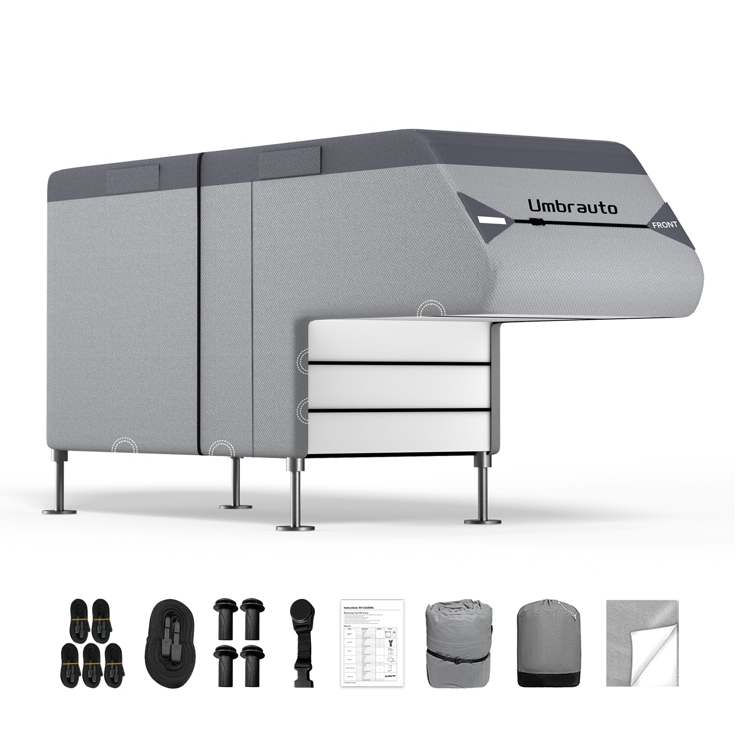 Umbrauto Truck Camper Cover 7-Layer Anti-Tear Top, RVs All Season Protection with Gutter Cover,Windproof Straps - Energize Trek