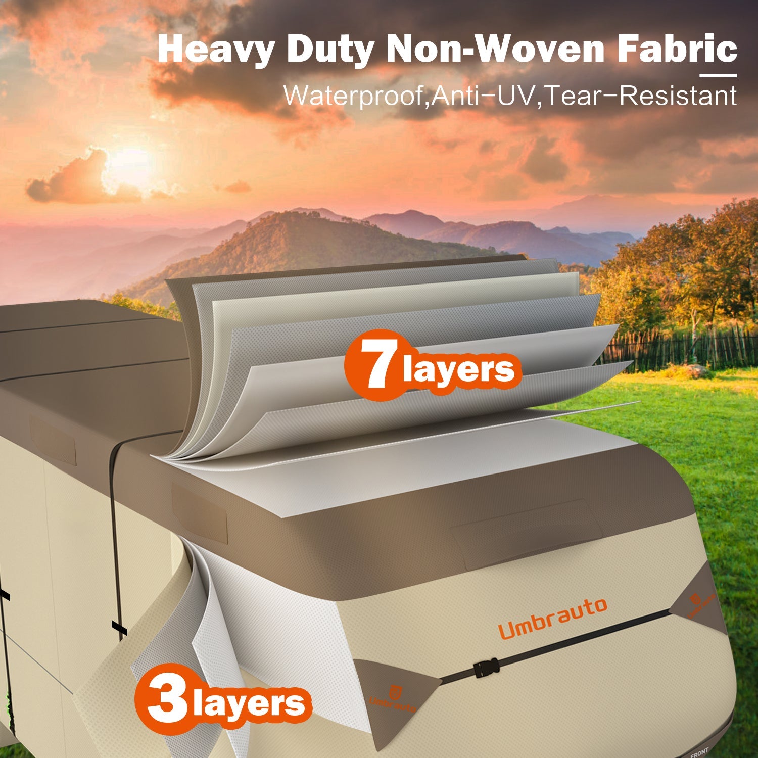 Umbrauto Umbrauto 5th Wheel RV Cover | 7-Layer Waterproof & UV-Proof Camper Trailer Cover with Tire Covers, Tongue Jack Cover & Windproof Ropes - Energize Trek