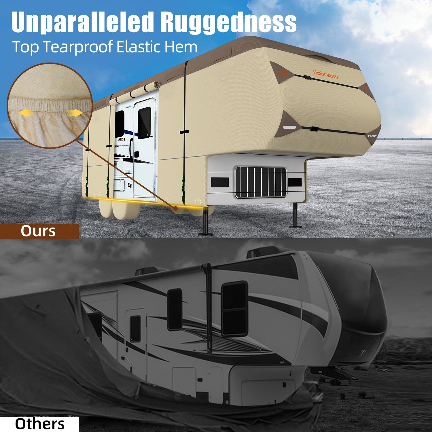 Umbrauto Umbrauto 5th Wheel RV Cover | 7-Layer Waterproof & UV-Proof Camper Trailer Cover with Tire Covers, Tongue Jack Cover & Windproof Ropes - Energize Trek