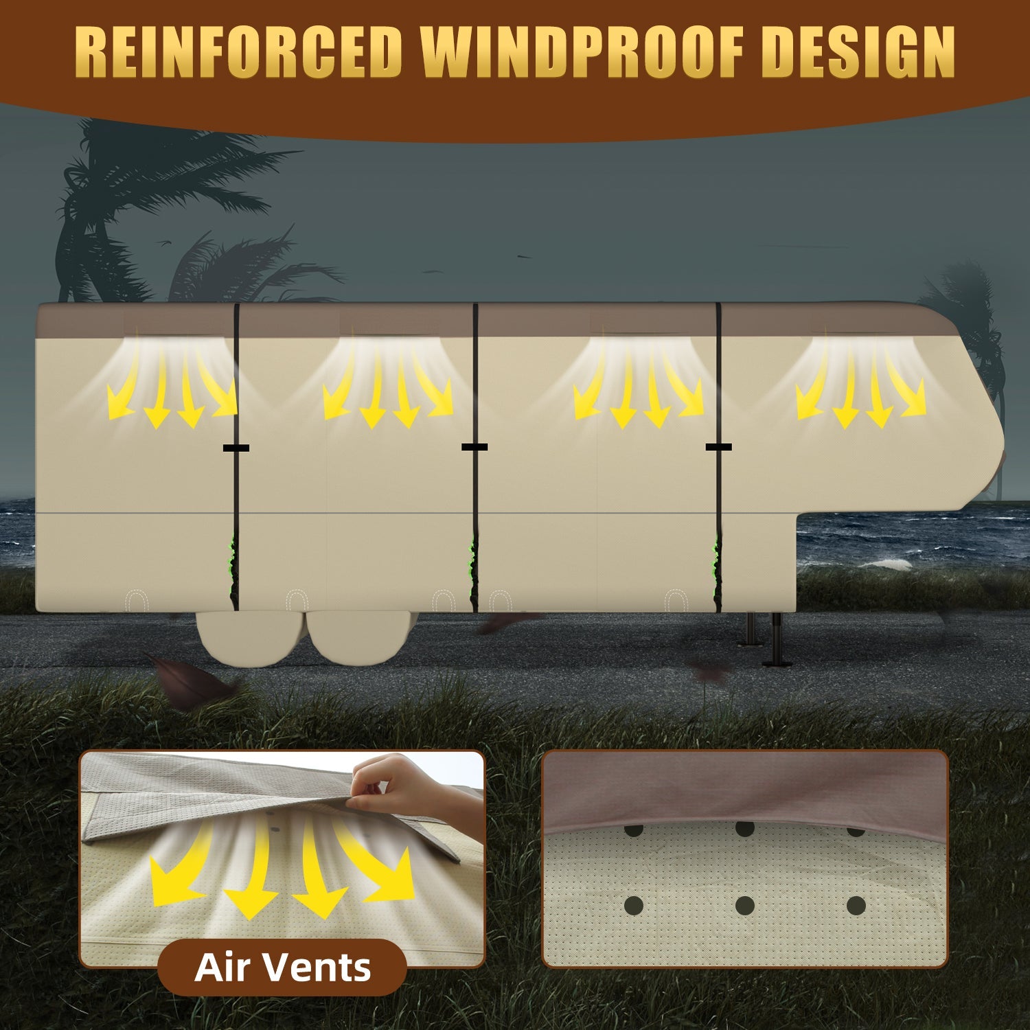 Umbrauto Umbrauto 5th Wheel RV Cover | 7-Layer Waterproof & UV-Proof Camper Trailer Cover with Tire Covers, Tongue Jack Cover & Windproof Ropes - Energize Trek